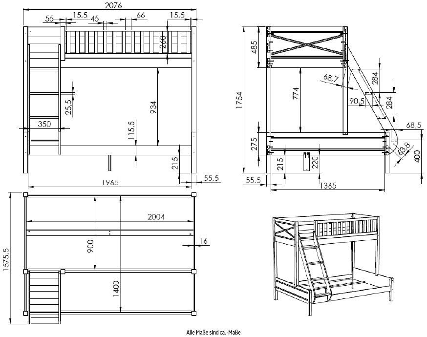 Vipack Stapelbed Scott, massief dennenhout, stevig gebouwd, Made in Europe, landhuis-uitstraling