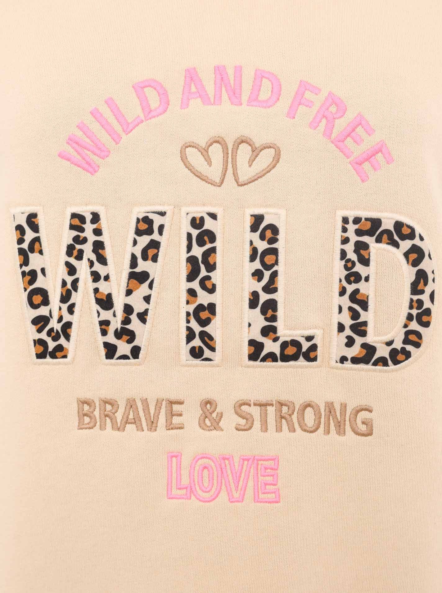 Zwillingsherz Sweater Wild and Free met used-look randen, leo-details en borduursel