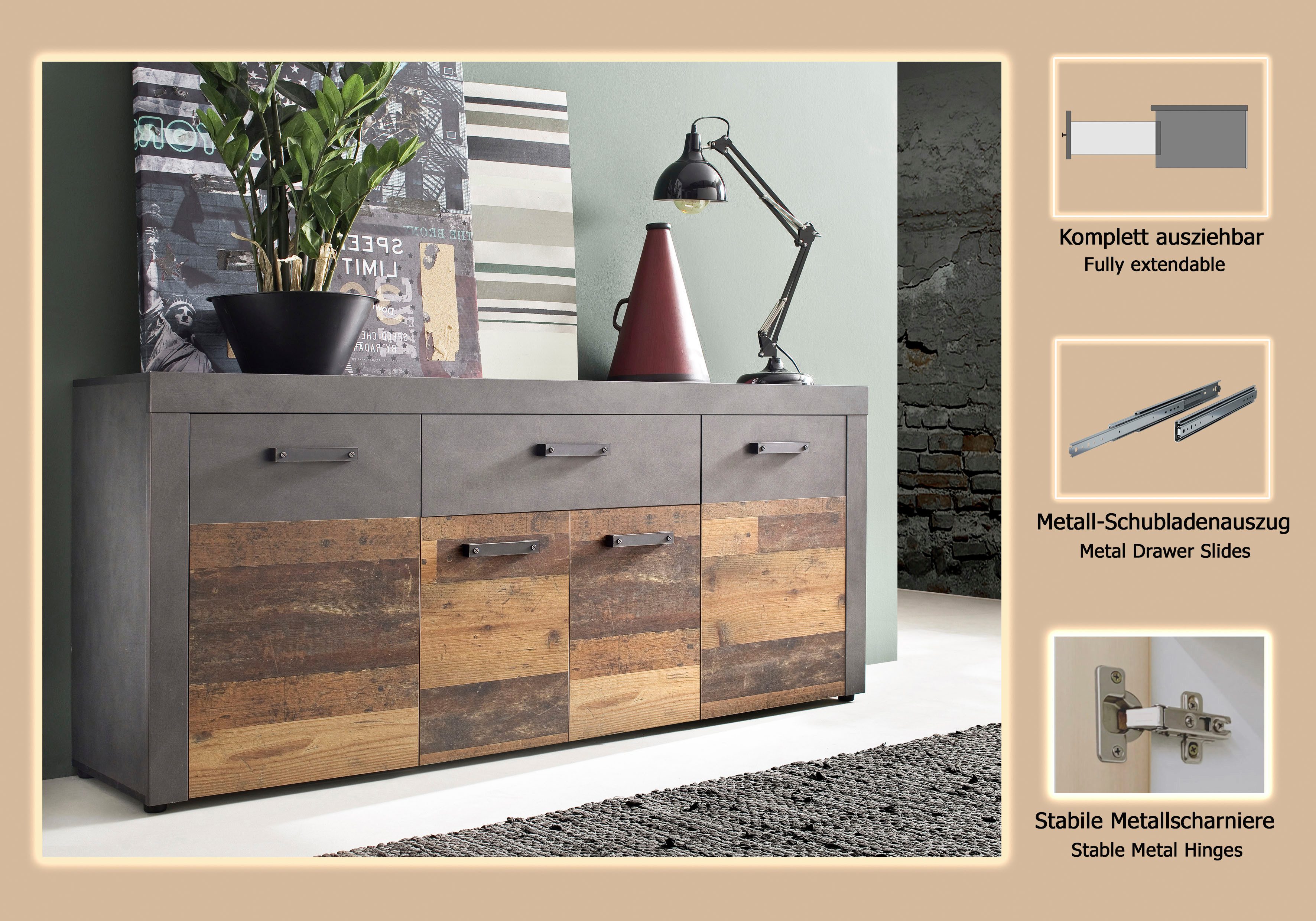 INOSIGN Dressoir Ilana Commode met lade en 8 vakken, breedte 178 cm