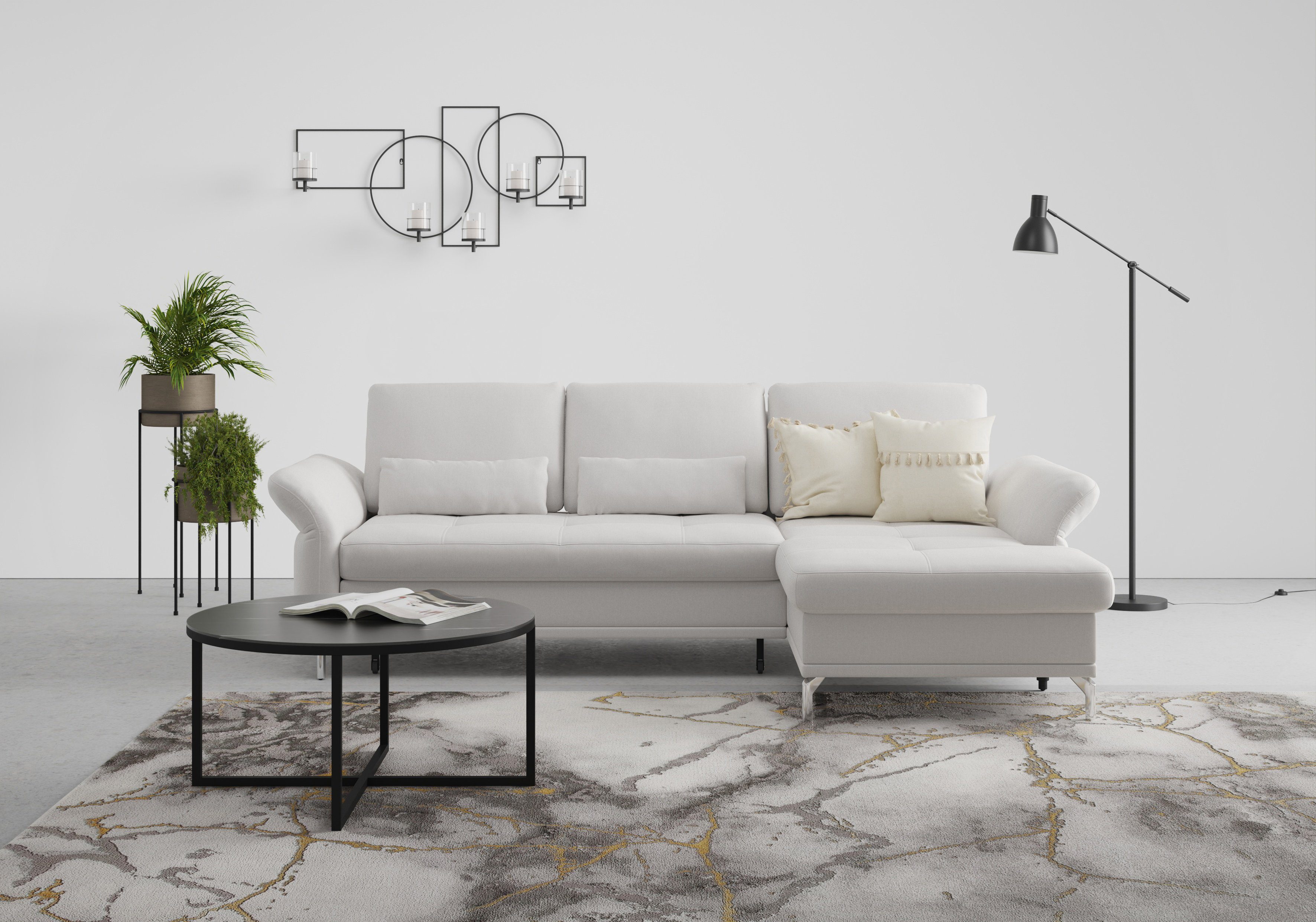 INOSIGN Hoekbank Palm Beach L-vorm Binnenvering, met zitdiepteverstelling, naar keuze met slaapfunctie zilver, hoekbanken, Olympia Easy clean,