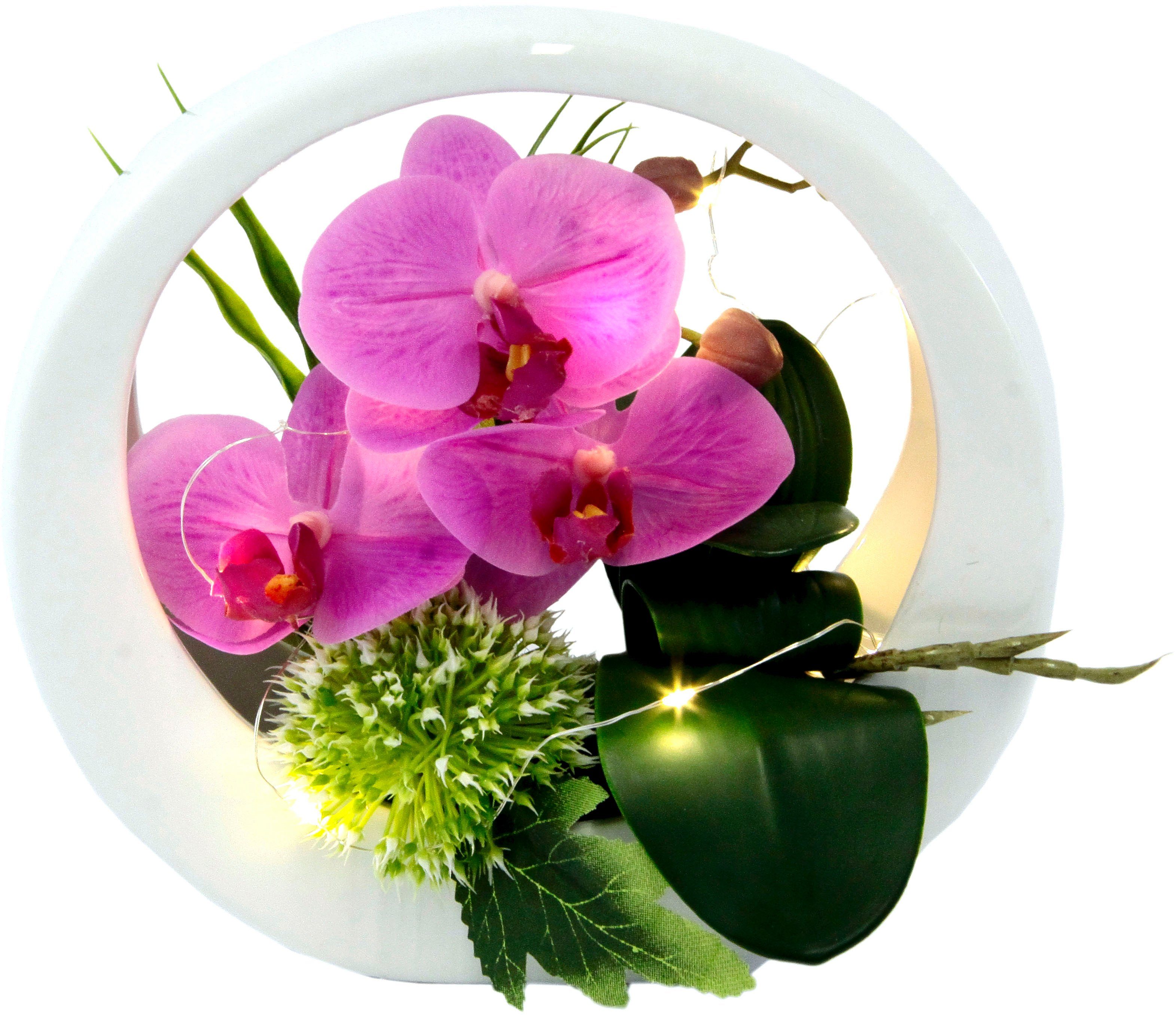 I.GE.A. Kunstorchidee Orchidee in een keramieken pot, met ledverlichting (1 stuk)
