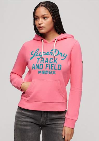 superdry hoodie varsity flocked graphic hoodie roze