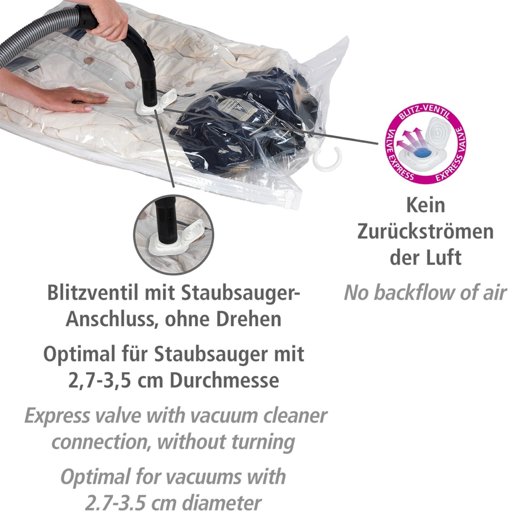 WENKO Kledinghoes Vacuüm mt. L (set, 2 stuks)