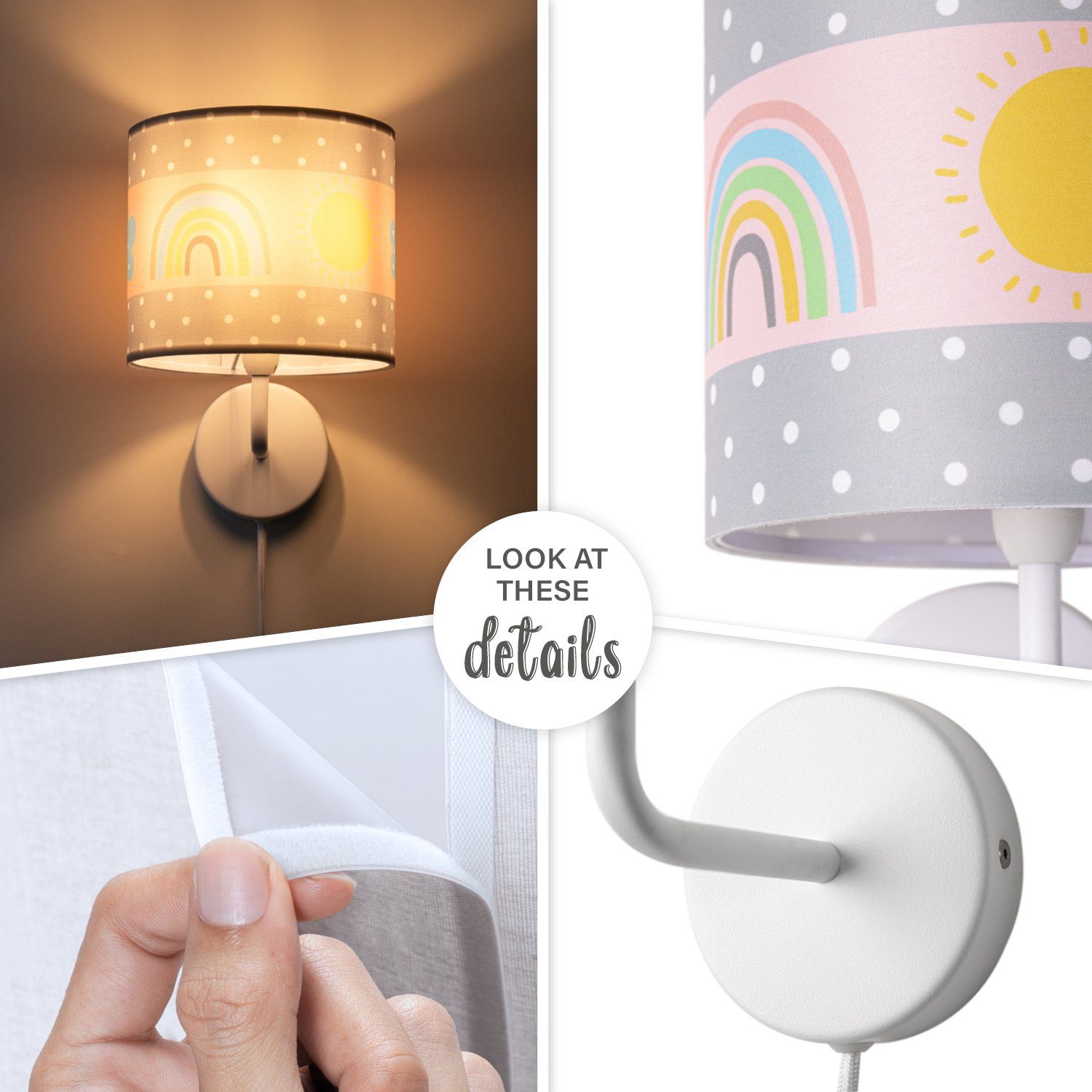 Paco Home Wandlamp Cosmo 962 Lamp kinderkamer stekker âˆ…18cm regenboog wolken zon E14