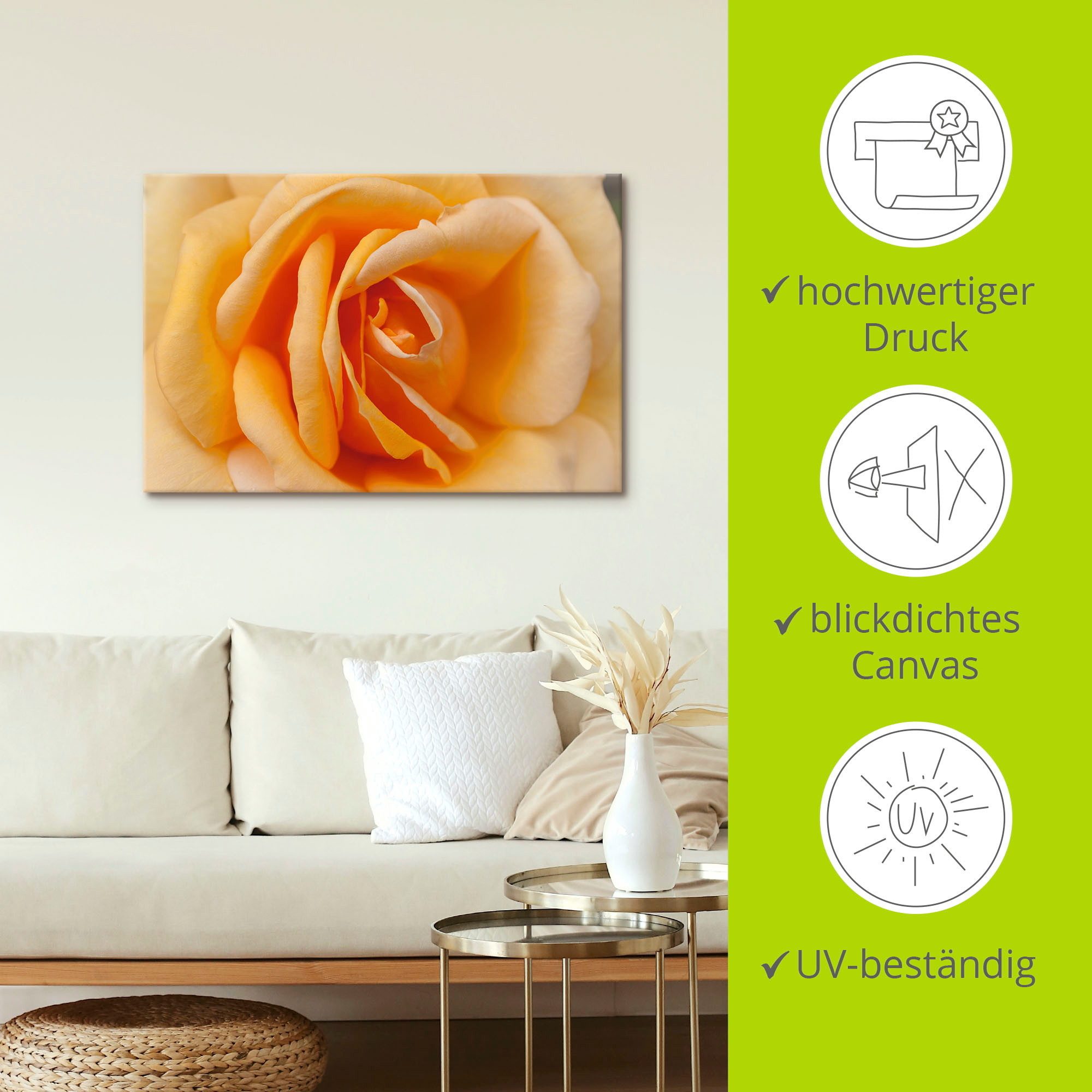 Artland Artprint Fijne roos in oranje als artprint op linnen, poster in verschillende formaten maten