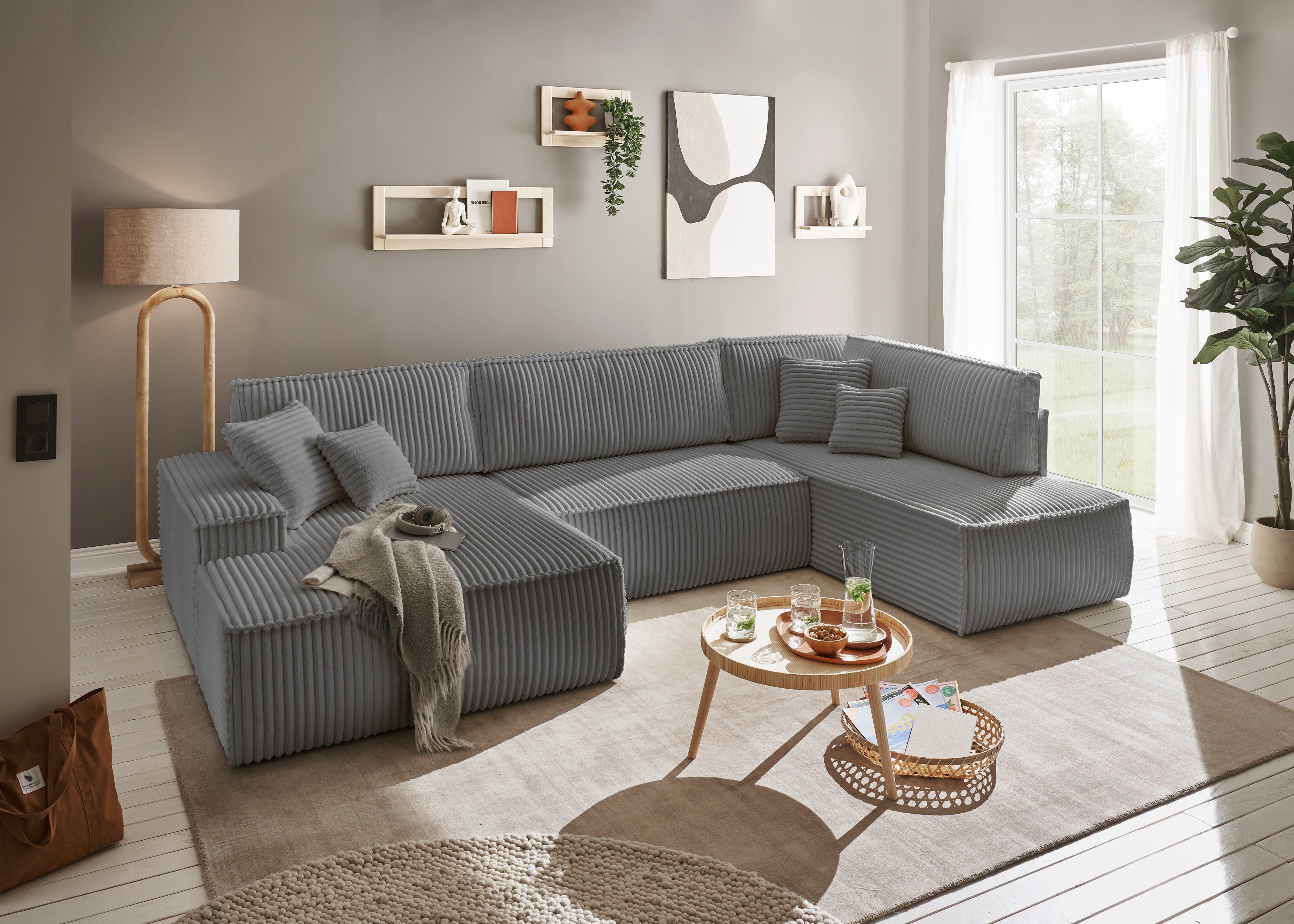 andas Zithoek FINNLEY U-model XXL 329 cm, bedbank, slaapfunctie m. bedkist