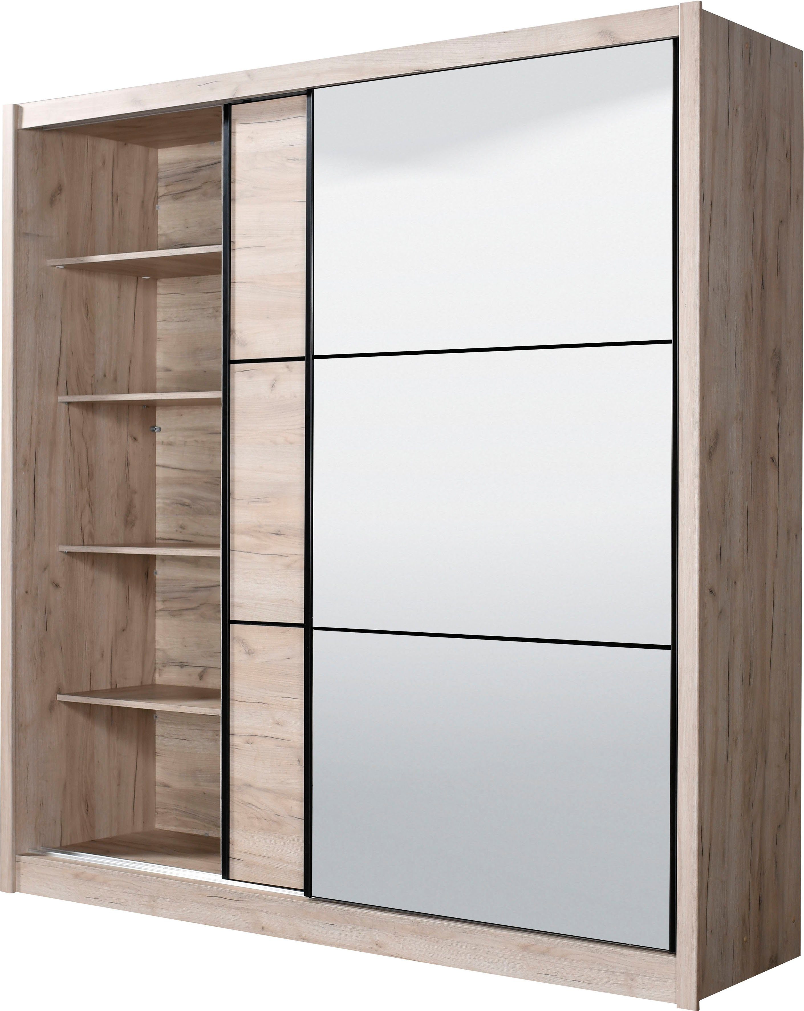 INOSIGN Zweefdeurkast Navara kledingkast met spiegel linnenkast garderobe met royale binnenuitrusting, fsc®-gecertificeerd, in 3 breedtes