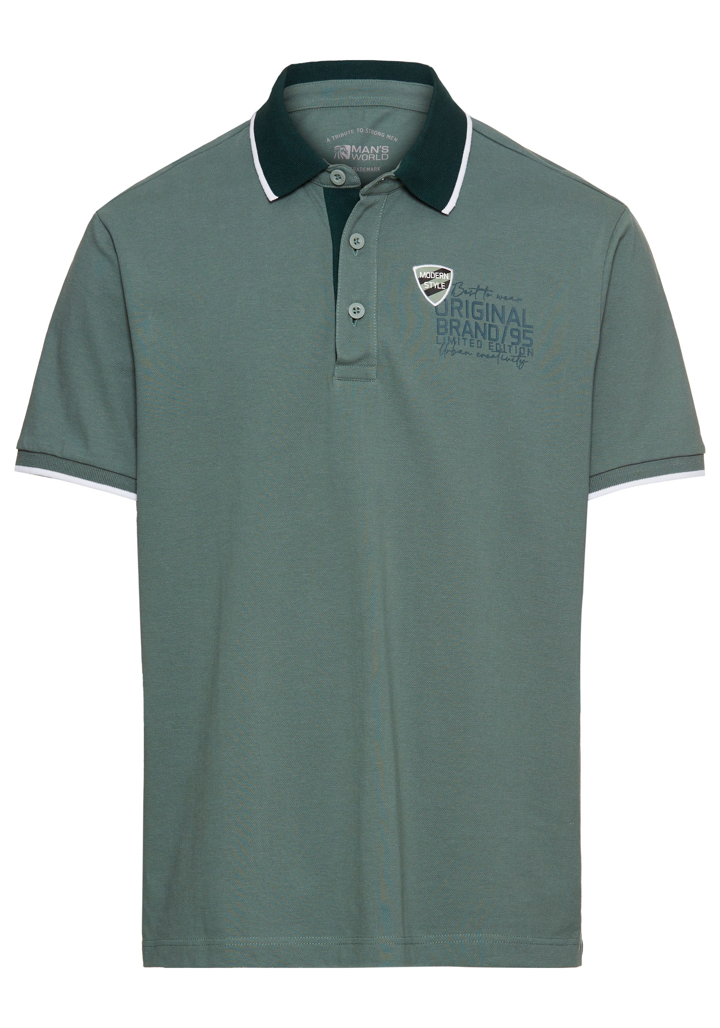 Man's World Poloshirt met borstprint, gemêleerd materiaal