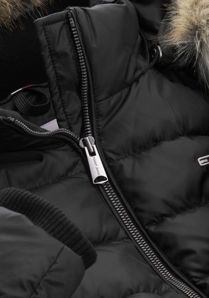 TOMMY JEANS Donsjack BASIC HOODED DOWN JACKET met imitatiebont aan de capuchon & tommy jeans-merklabel