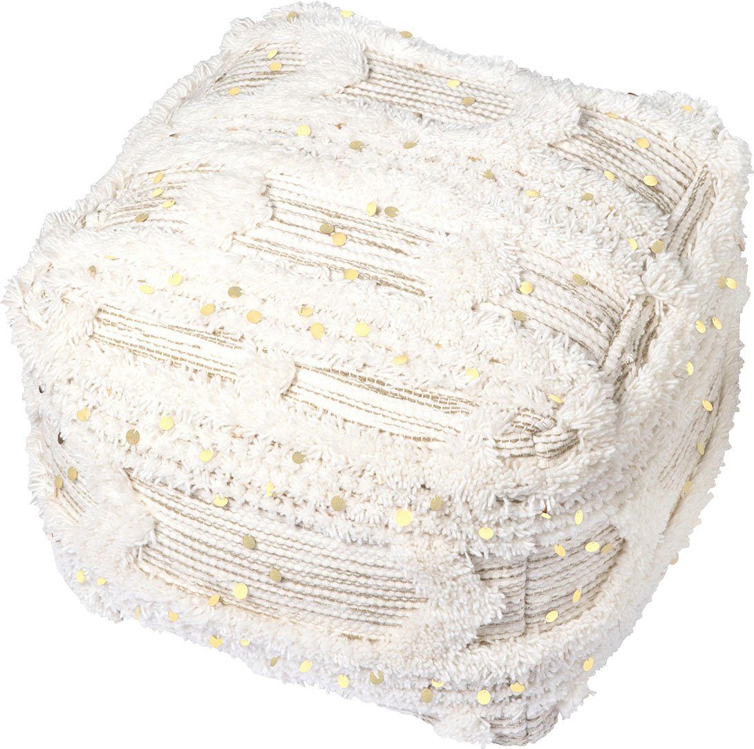 Kayoom Poef Bohist 425 50cm x 50cm, Structuren met franjes en kwasten handgemaakt, uniek, zeer goed te combineren, veelzijdig in gebruik (1 stuk)