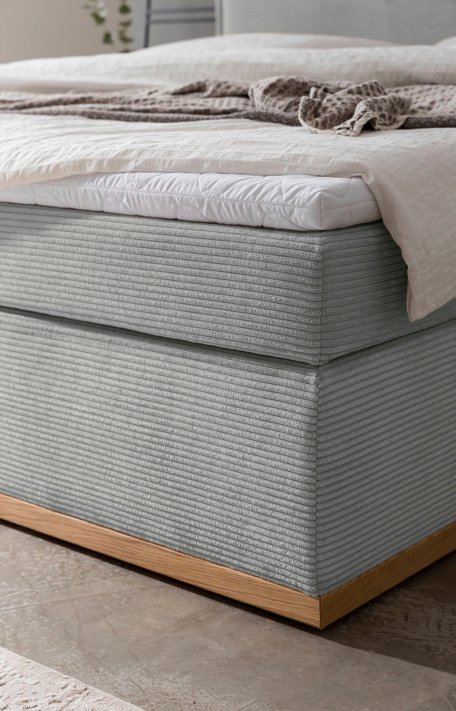 Home affaire Boxspring SHERWOOD hotelbed, bekleed bed Hoogwaardig cord ,zachte velours-structuur, met topmatras, eiken