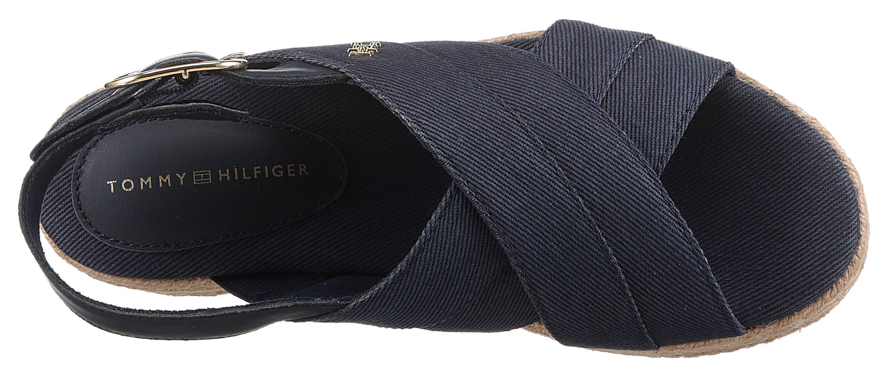Tommy Hilfiger Sleehaksandaaltjes DENIM ESPADRILLE PLATFORM SANDAL , plateau, riemchensandaal, zomerschoen met verstelbare gesp
