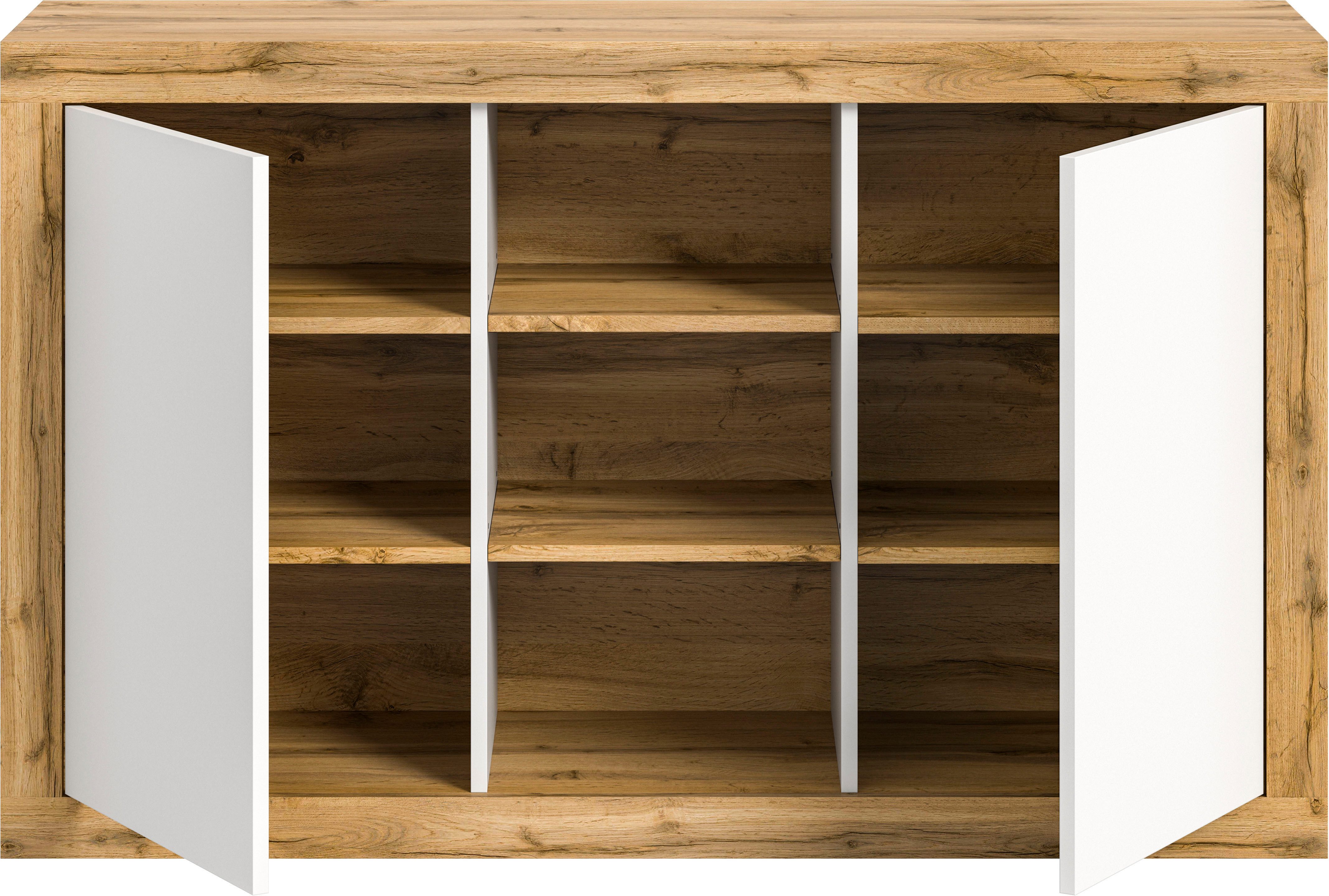INOSIGN Dressoir Trinity, Breedte 130 cm, 2-deurs, 3 open vakken, greeploze fronten