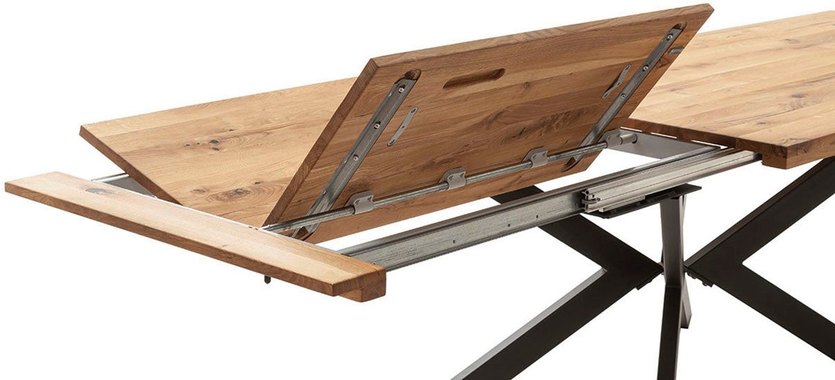 MCA furniture Eettafel BARLETTA uitschuifbare tafel 180-280 cm massief, doorlopende lamel, verdubbeld, metaal, tafelblad 5,0 cm