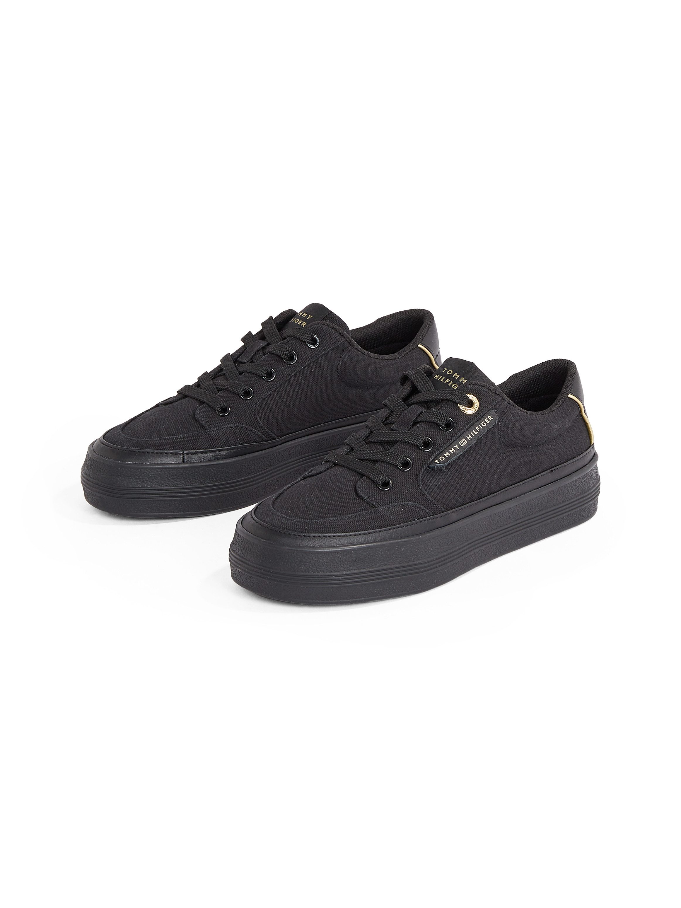 Tommy Hilfiger Plateausneakers ESSENTIAL VULC TEXTILE SNEAKER , vrijetijdsschoen, lage schoen, veterschoen met gouden details