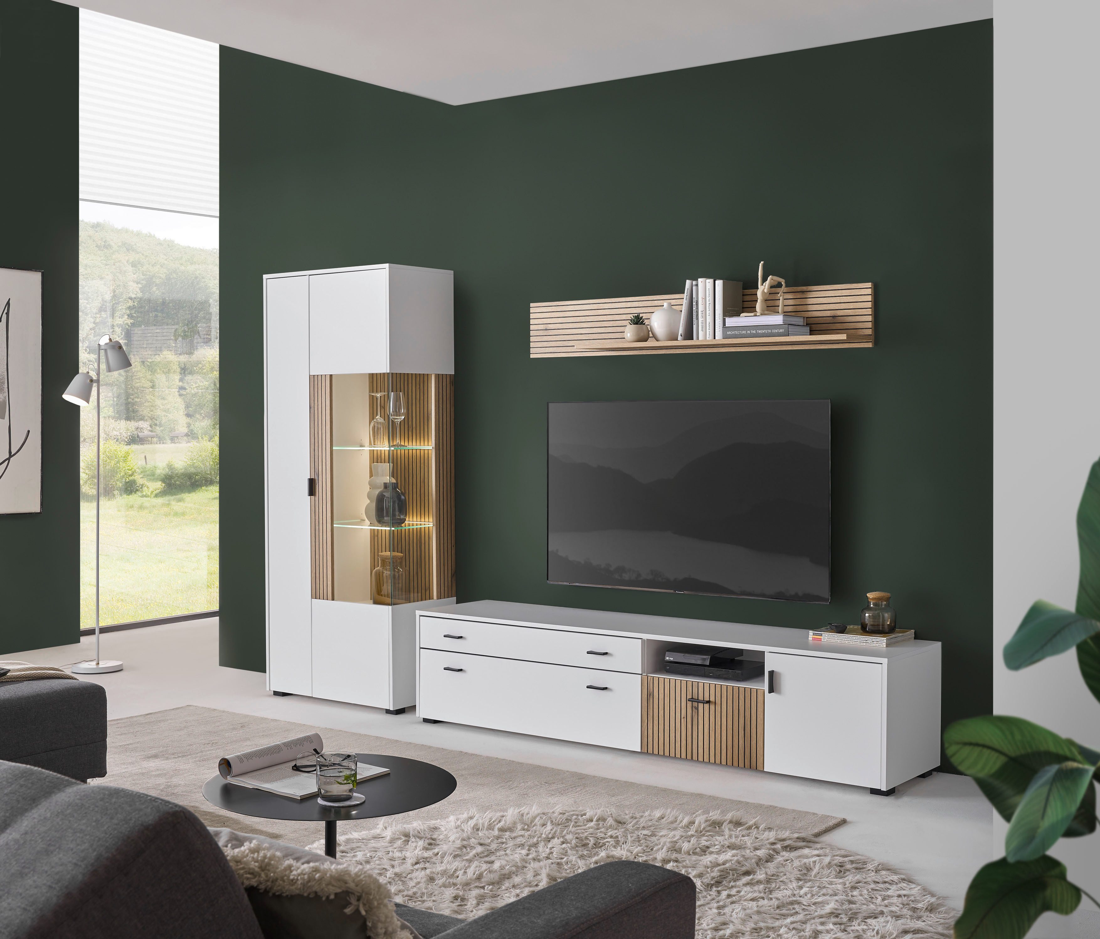 INOSIGN Wandmeubel Hudson met moderne groevenlook, handgrepen van metaal (zwart), breedte 285 cm (set, 3-delig)