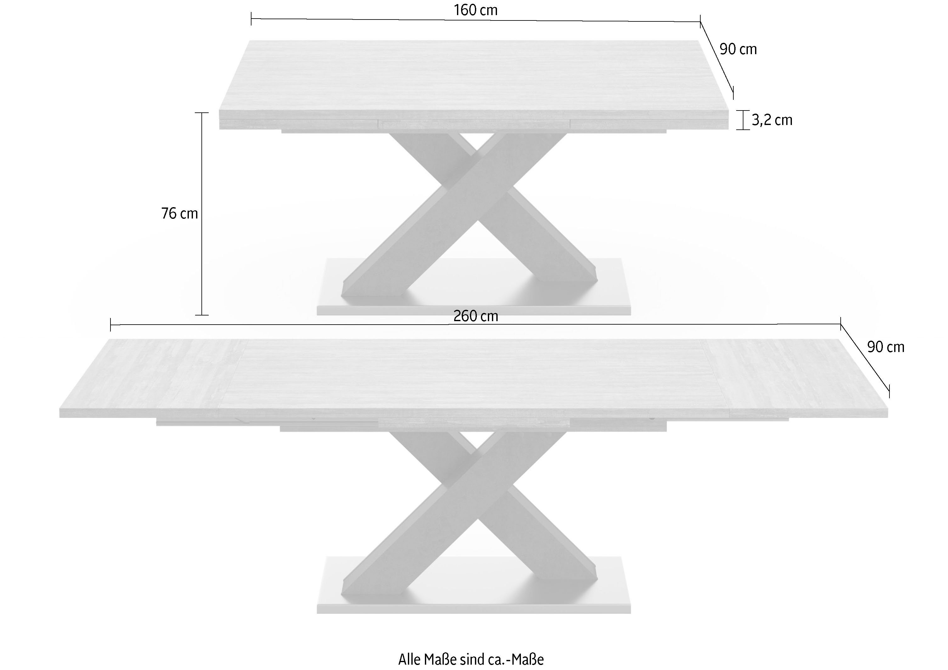 Mäusbacher Eettafel Comfort tafel TOPSELLER! Mäusbacher eettafel met X-frame en voetplaat. Breedte 160-260