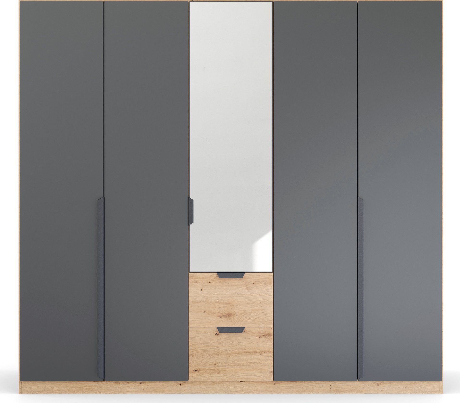 rauch Draaideurkast Dark&Wood by Quadra Spin in industriële stijl met laden in eikendecor, met spiegel