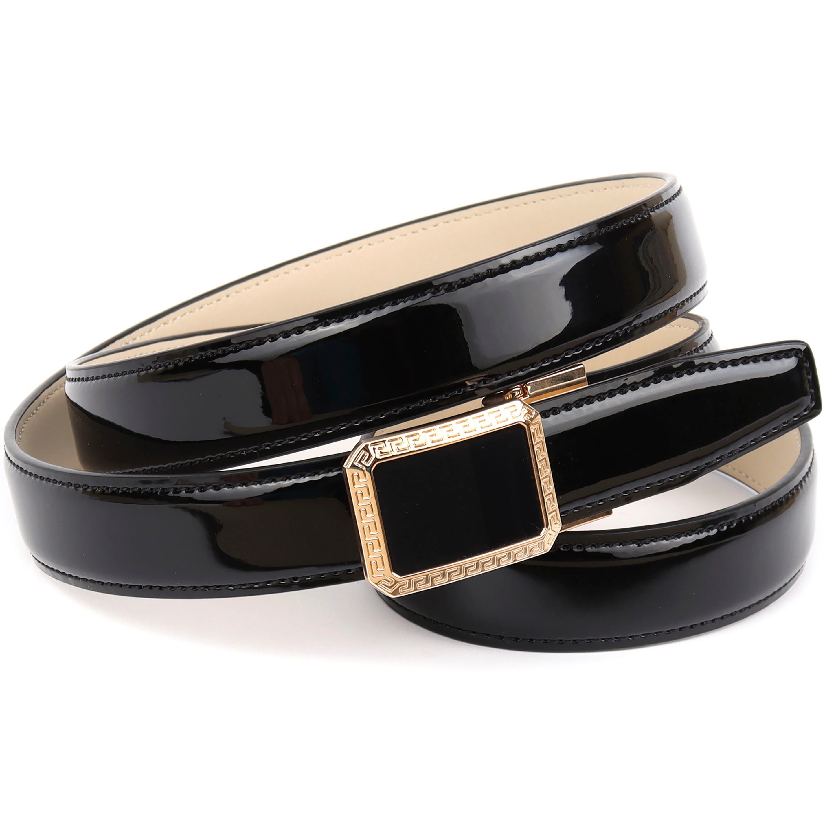 Anthoni Crown Leren riem Lakleren riem in een smal model dames brede riemen maat 80 zwart