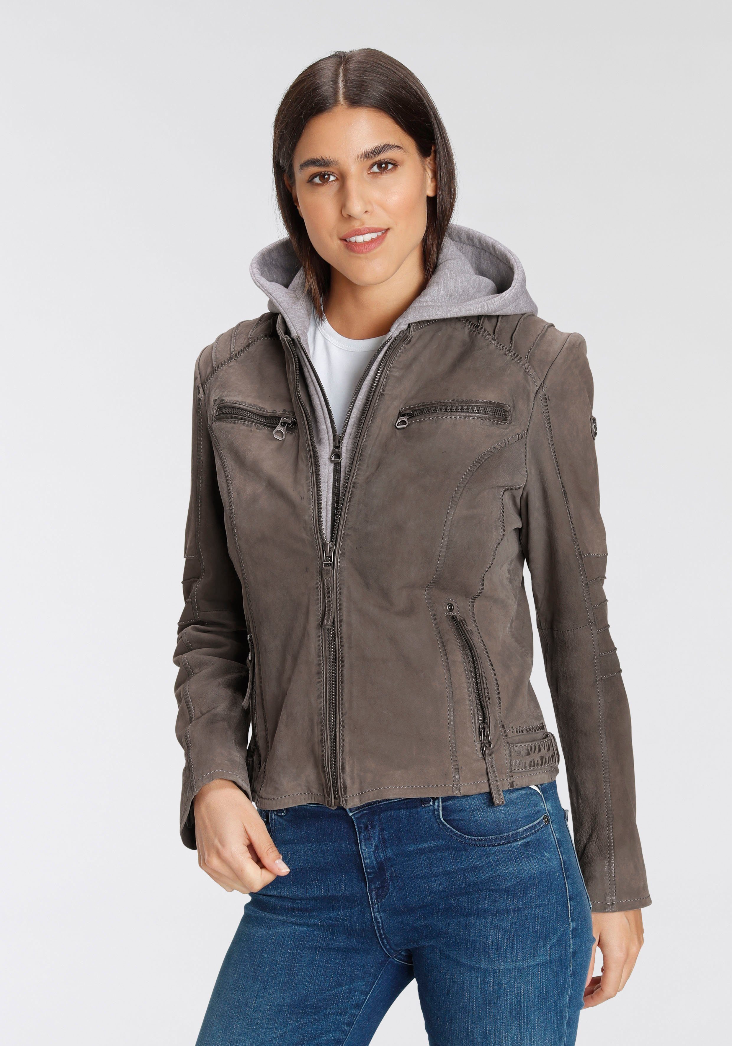 OTTO Mauritius Leren jack NOLAH Two-in-one stijl - met een afneembare jerseycapuchon dames imitatieleren jassen maat M/38 grijs
