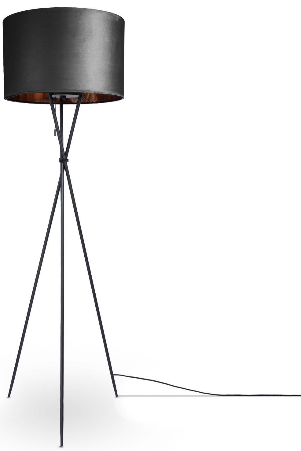Paco Home Staande lamp Kate uni kleur Woonkamer driepoot vloerlamp velours hoogte 177,5cm filigraan E27