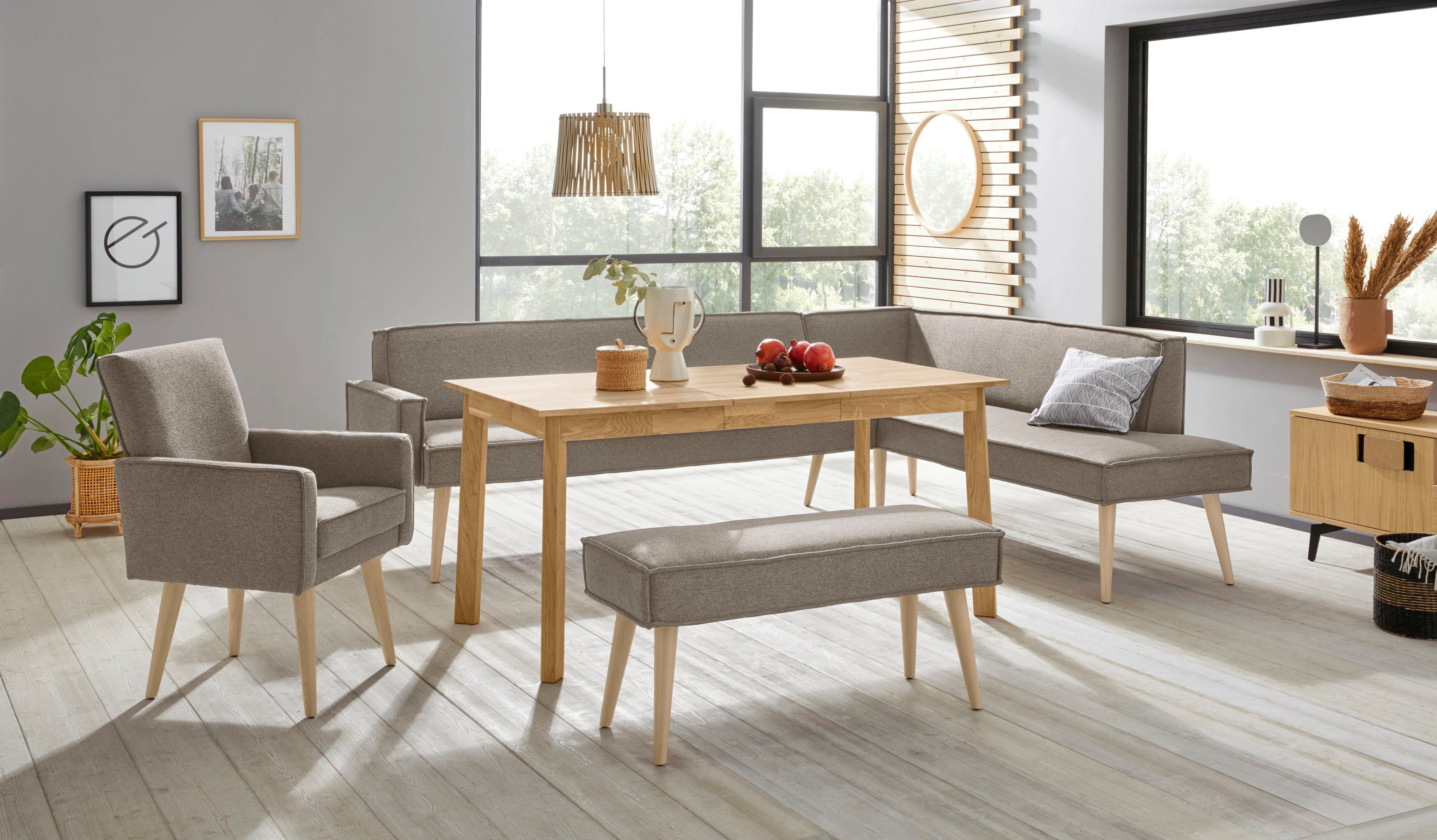 exxpo - sofa fashion Hoekbank Lungo, moderne paspelnaad, comfortabel en elegant, hoge houten voet