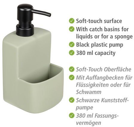 WENKO Dispenser voor afwasmiddel Model Festival van keramiek, soft-touch coating, met afwasponsvak, 380 ml