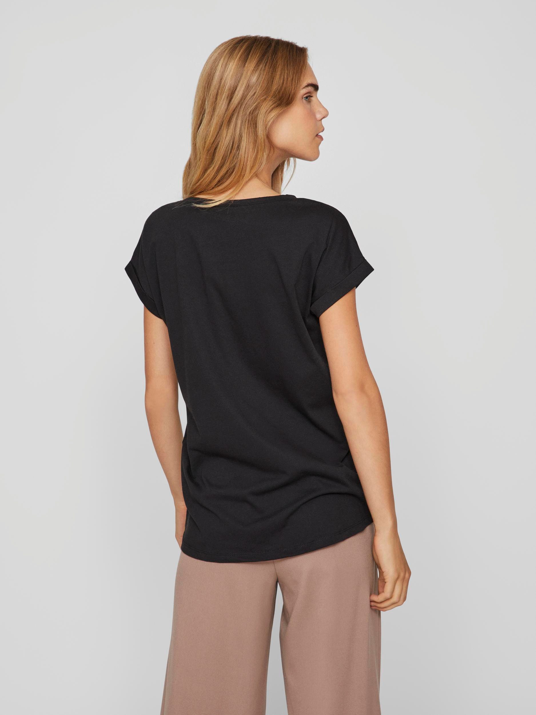 Vila Shirt met ronde hals VIDREAMERS NEW PURE T-SHIRT/SU-NOOS Basic dames T-shirt met ronde hals en omgeslagen mouwen