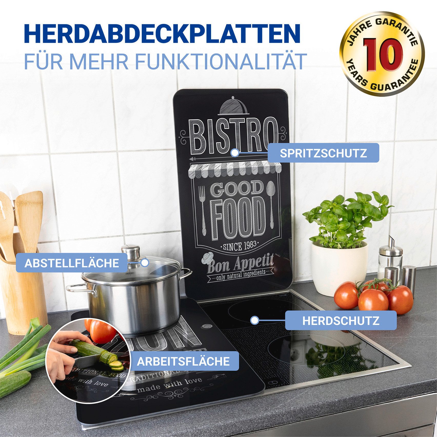 WENKO Kookplaatdeksel Universeel model Bon Appetit Kookplaatafdekking voor alle soorten kookplaten, krasvast, met antislipvoetjes (set, 2-delig)