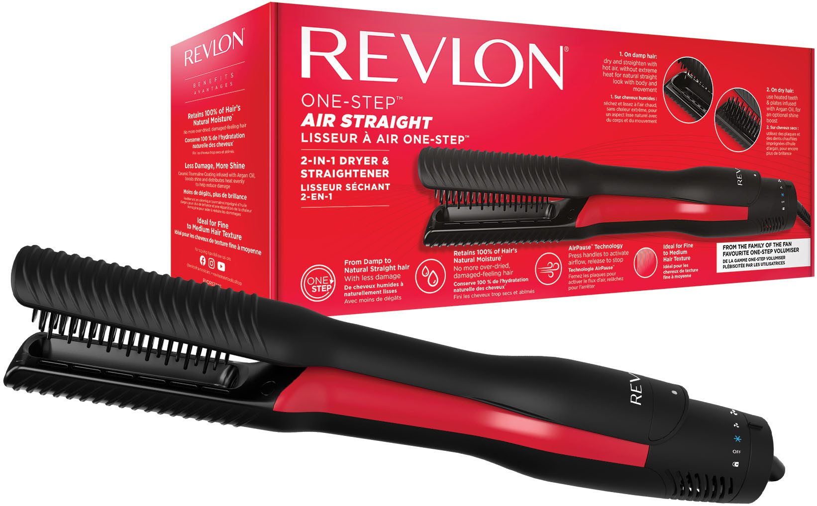 Revlon Hetelucht stijltang ONE-STEP Air Straight. 2-IN-1-DROGER EN LUCHTSTIJLTANG - RVDR5330E haarstyling zwart
