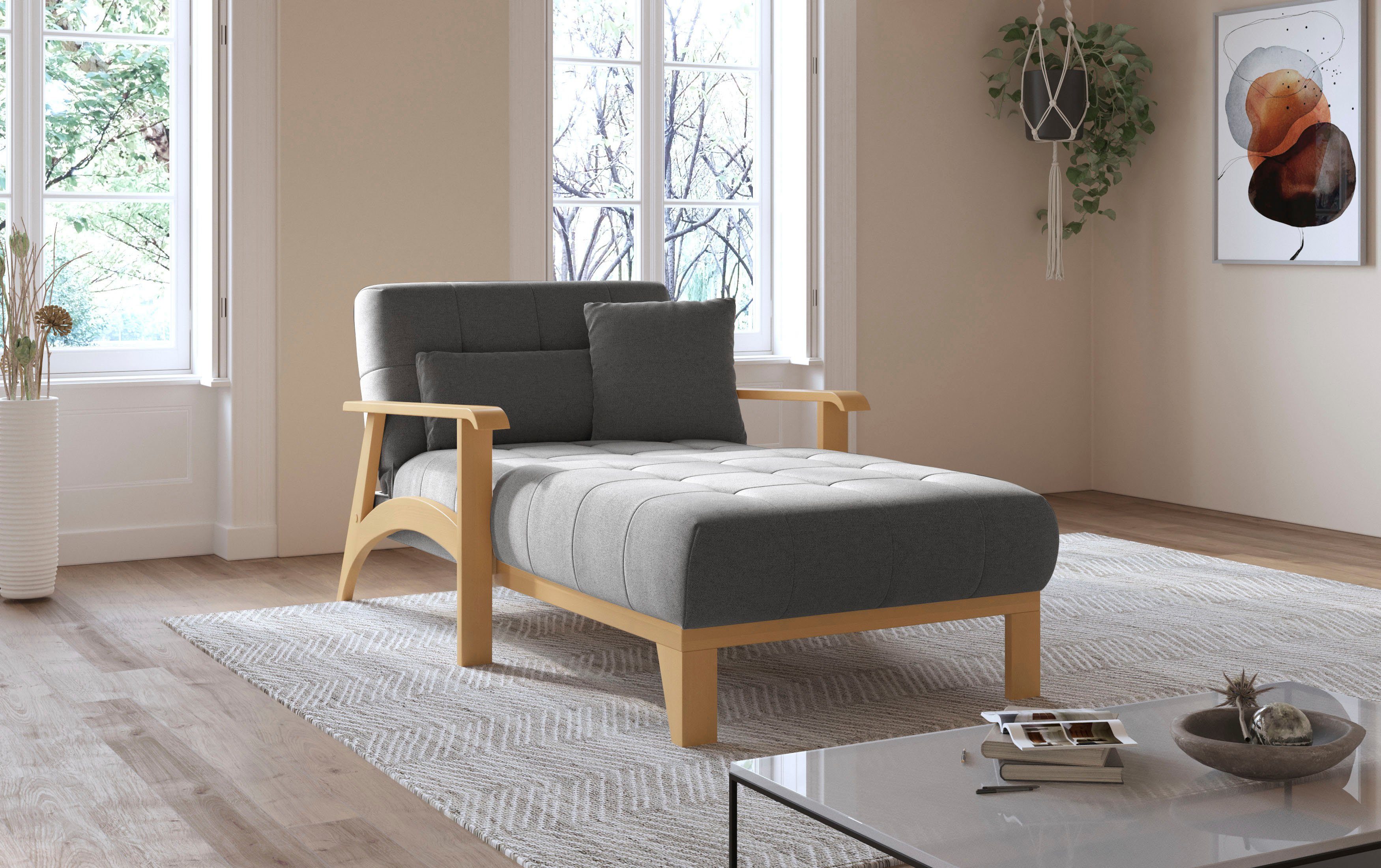 sit&more Récamier Billund Armleuningen van eikenkleurig beukenhout, verschillende bekledingen en kleuren