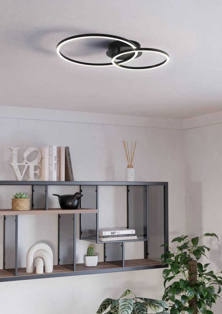 EGLO Led-plafondlamp Palmaves plafondlamp, zwart aluminium, nachtlamp, rond Lamp voor de woonkamer, plafondlamp, keukenlamp, led slaapkamerlamp (1 stuk)