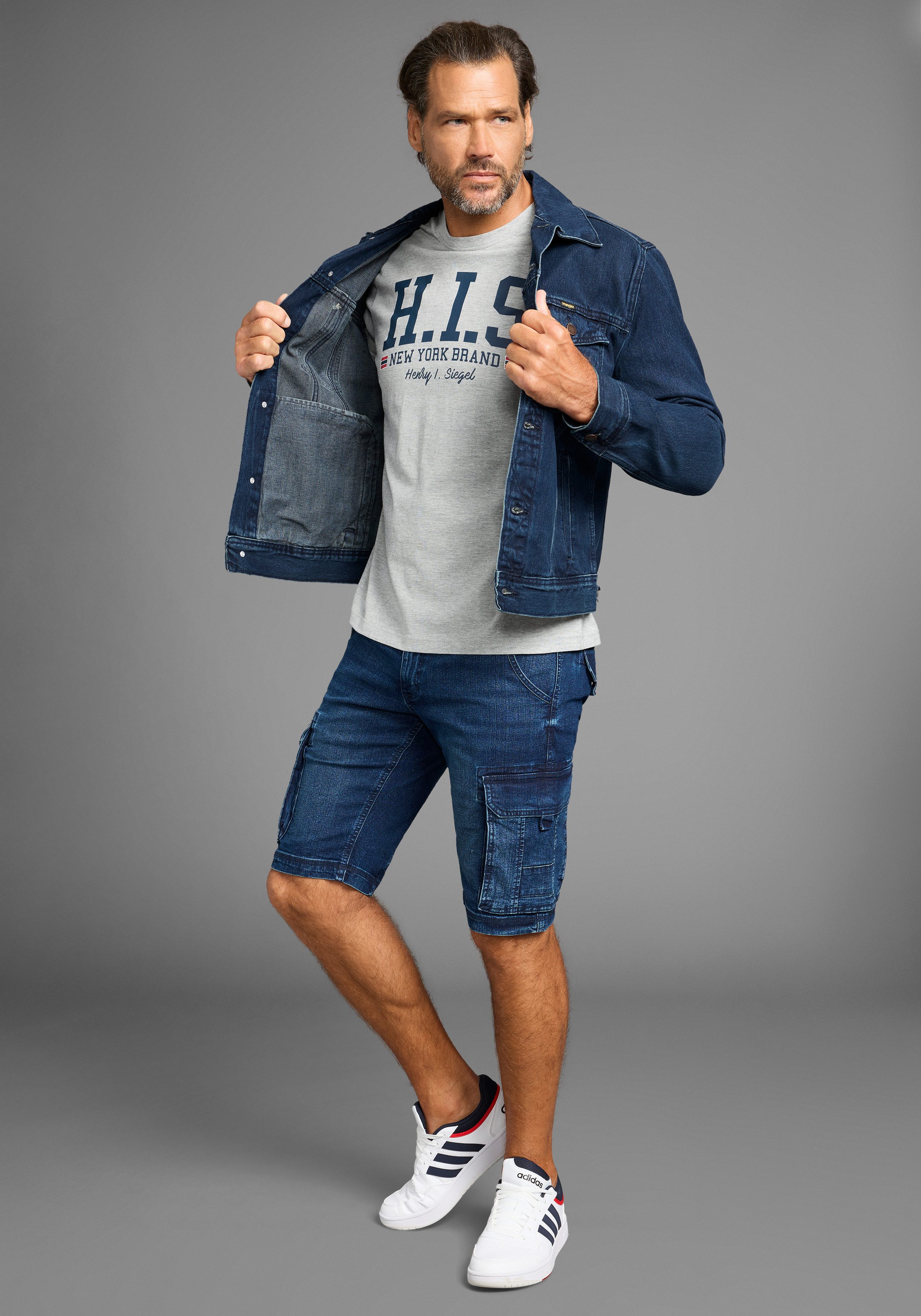 H.I.S T-shirt met trendy merklogo in collage-look