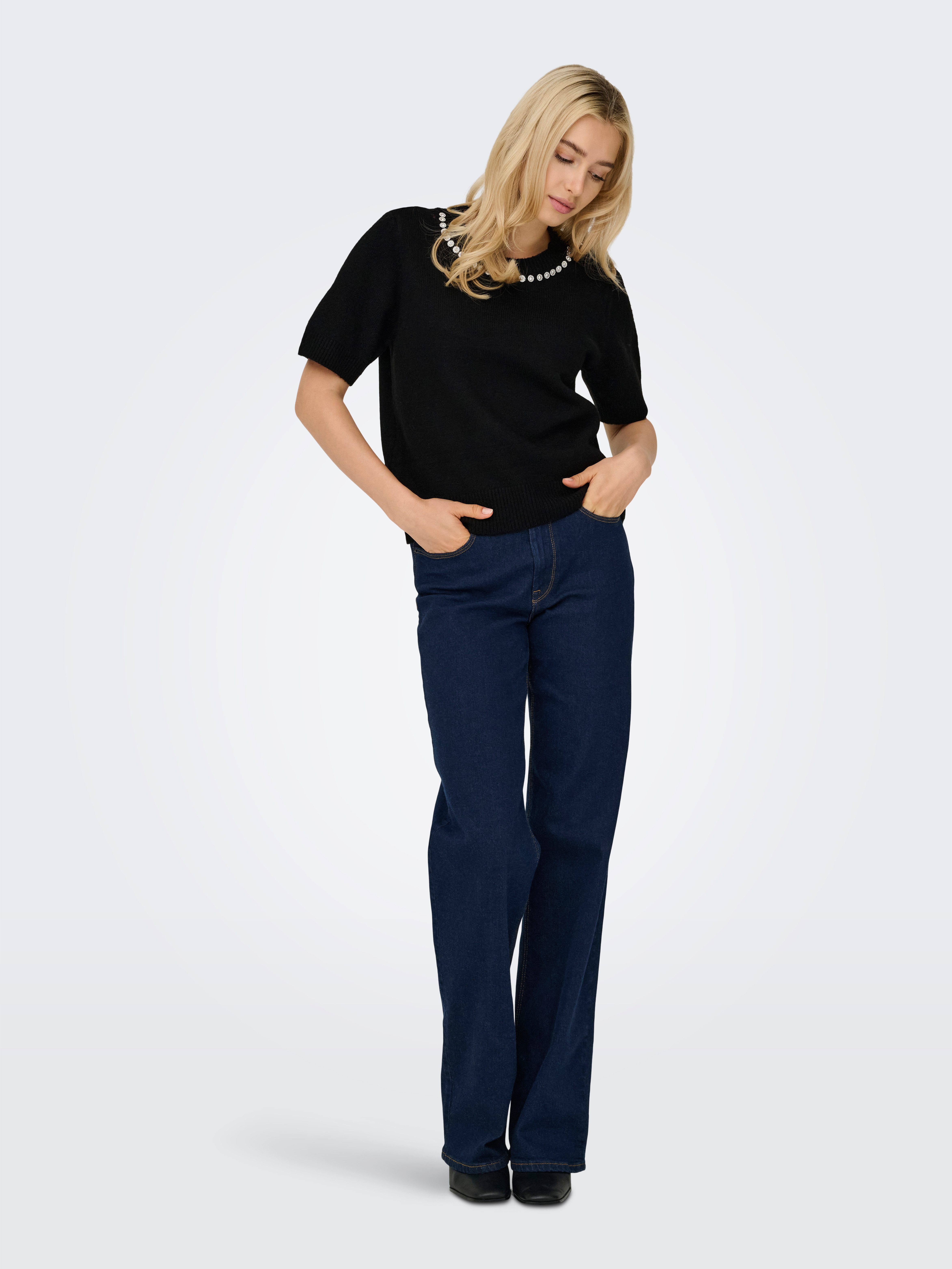 Only Trui met korte mouwen ONLABBY LIFE SS BLING TOP O-NECK KNT
