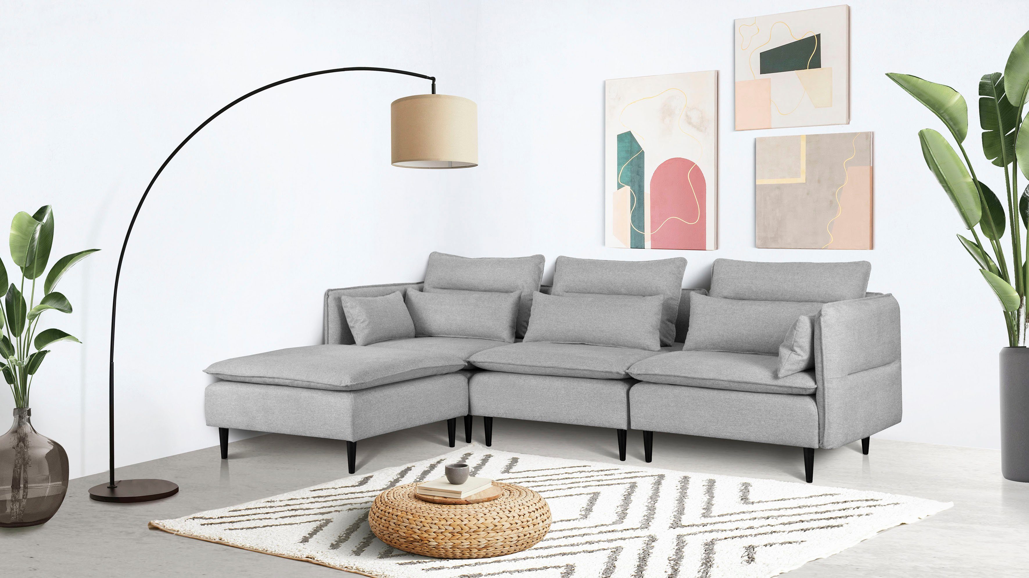 andas Hoekbank ALVIK L-vorm samengesteld uit modules, uitbreidbaar met modules van de serie zilver(kleur), hoekbanken, 262 cm