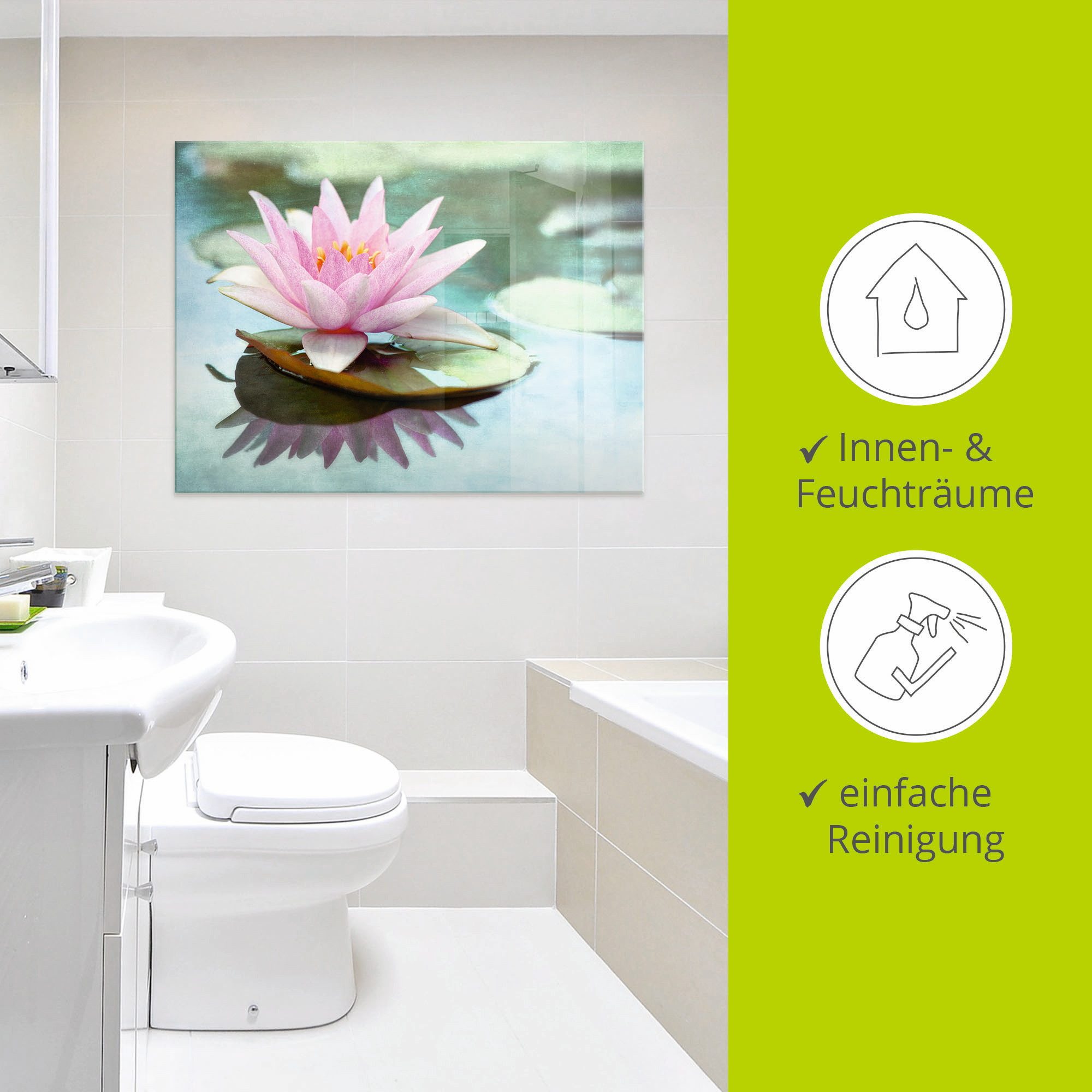 Artland Print op glas Roze waterlelie in verschillende maten