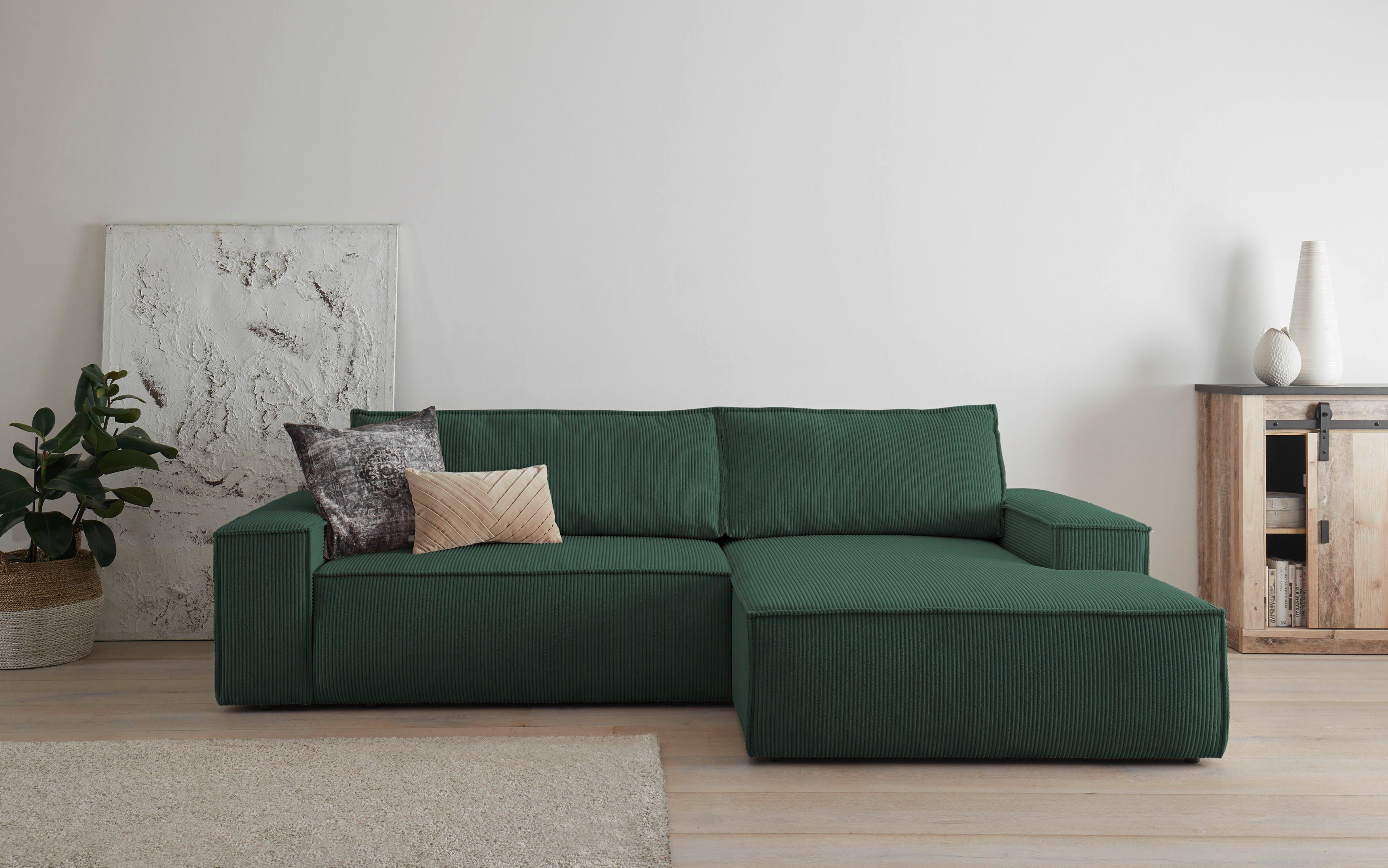 Home affaire Hoekbank SHERWOOD bedbank 267 cm, L-model, Slaapfunctie met bedlade (210x136 cm), cord, vintage, fluweel