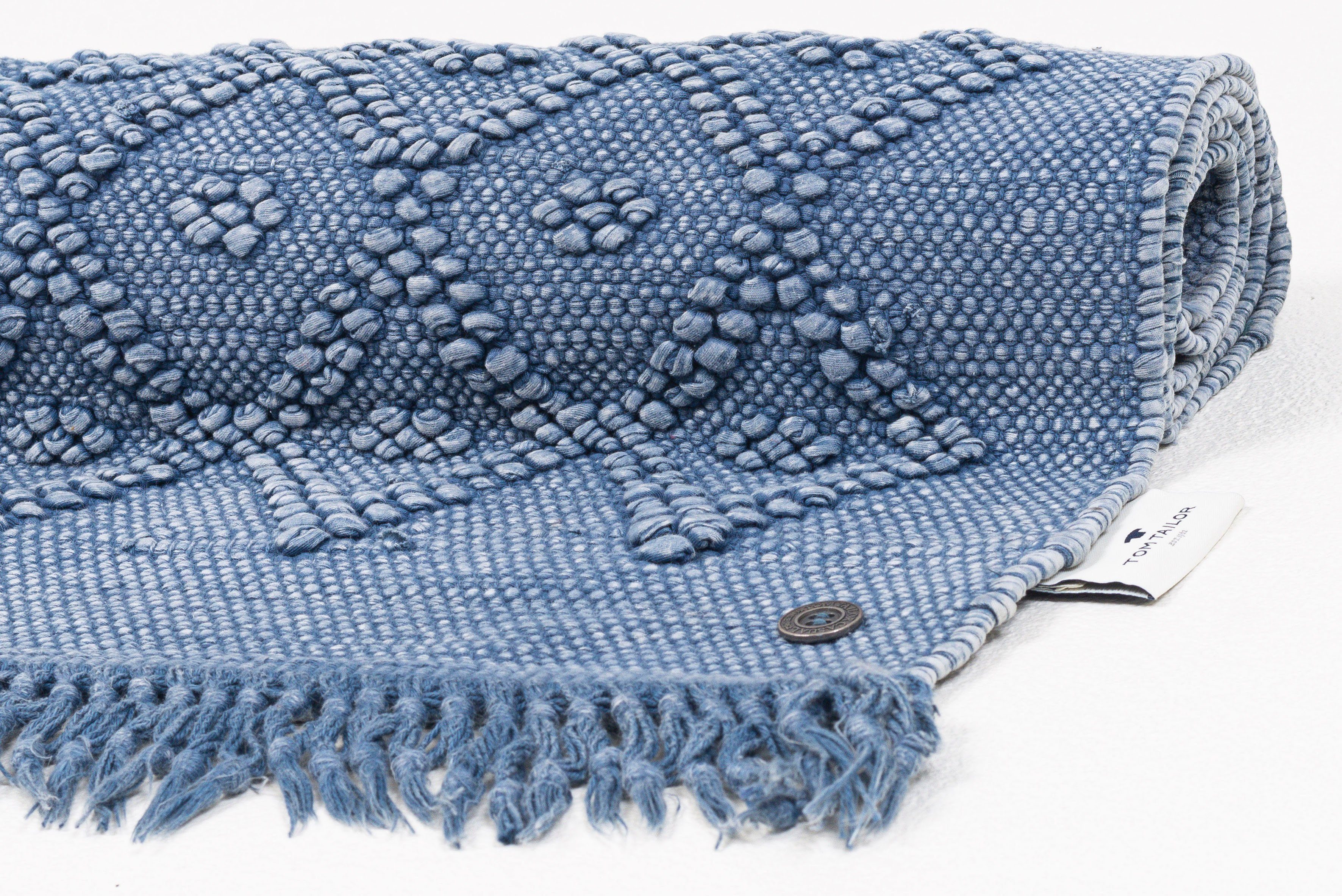TOM TAILOR HOME Badmat Vintage wash Badmat, uni kleuren, ruitpatroon, met franjes, 100% katoen (1 stuk)