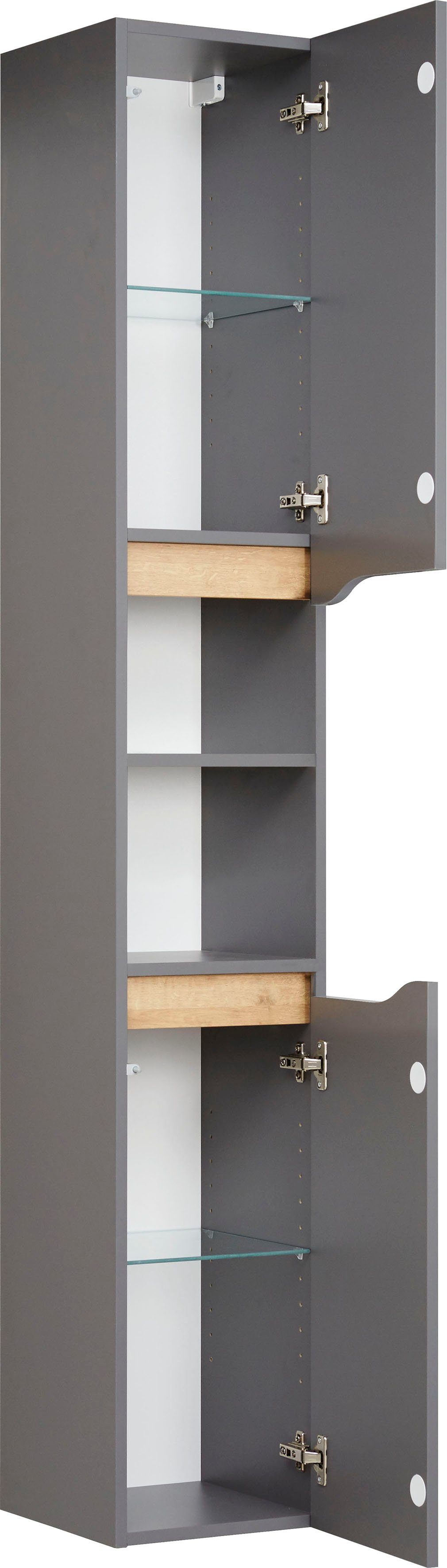 Saphir Hoge kast Quickset badkamermeubel 30 cm breed, 2 deuren, 1 nis, 2 planken