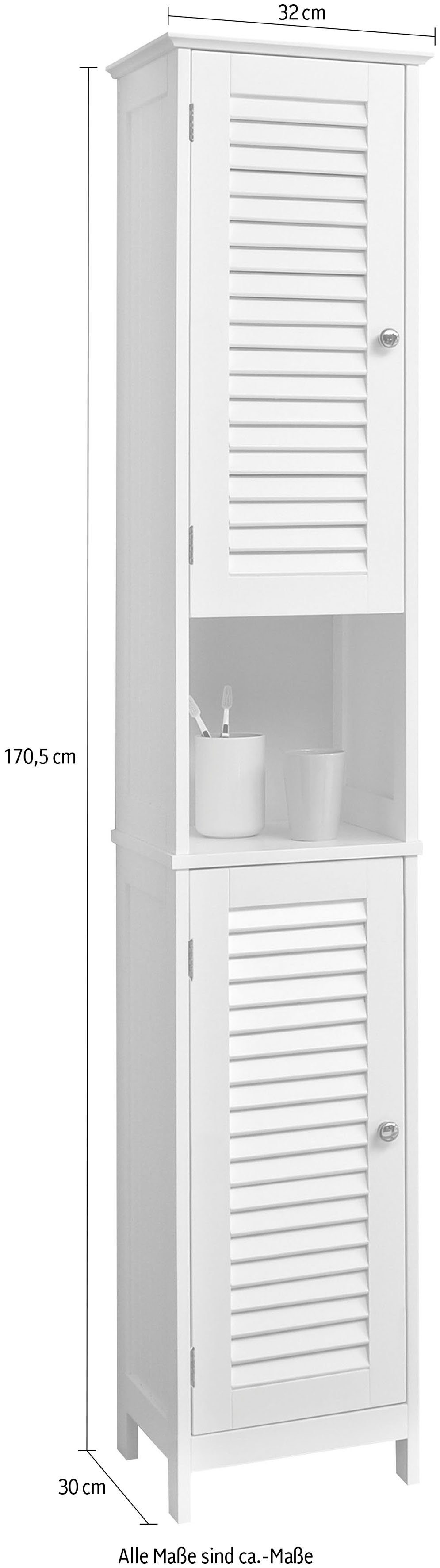 Saphir Hoge kast Quickset 928 Badkamer hoge kast, wit met knopgrepen, landhuisstijl