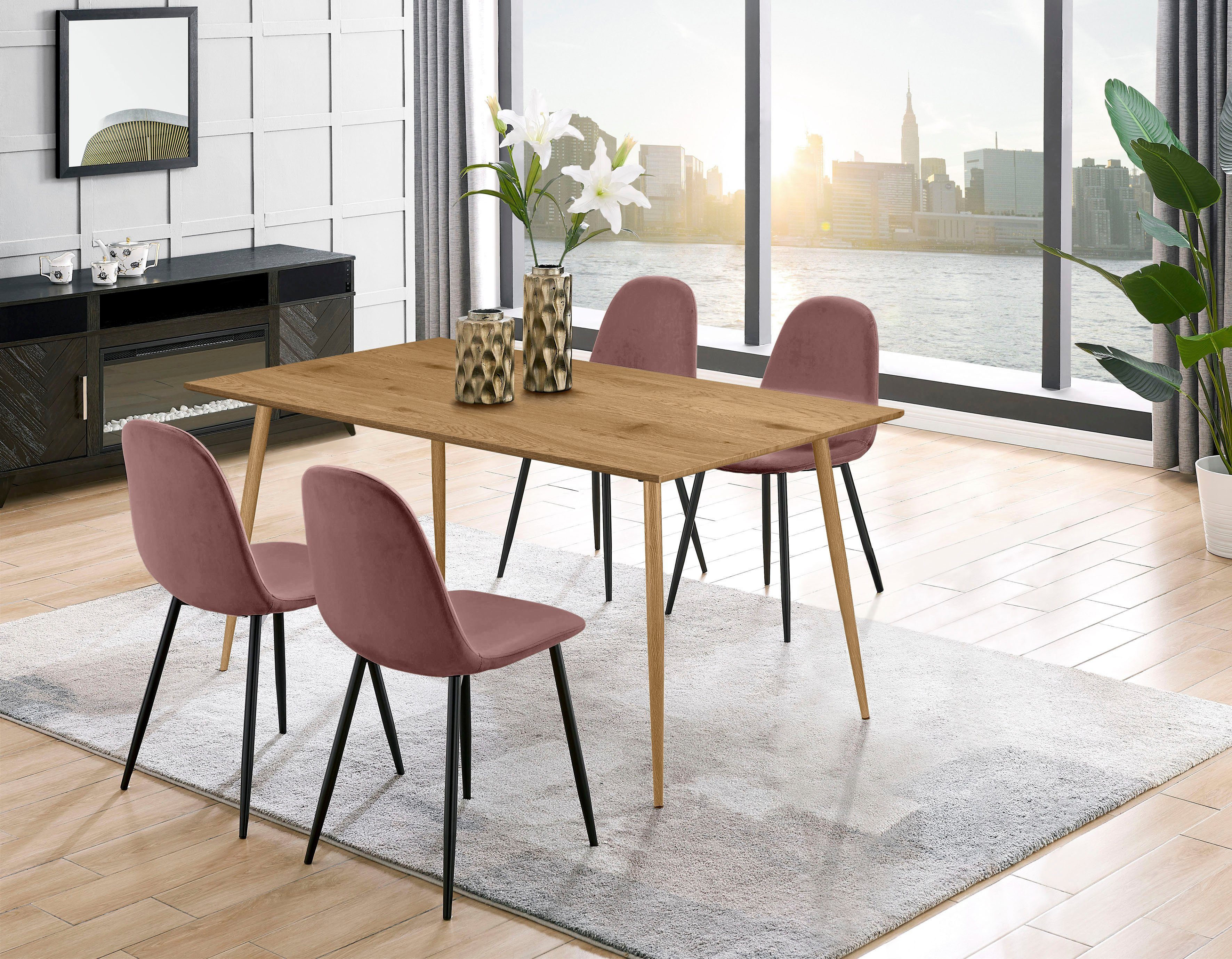 Leonique Eethoek Eadwine, TOPSELLER! Tafel plus 4 stoelen, zitgroep bestaande uit eettafel 160 cm en 4 eetkamerstoelen, gestoffeerde stoelen (set,