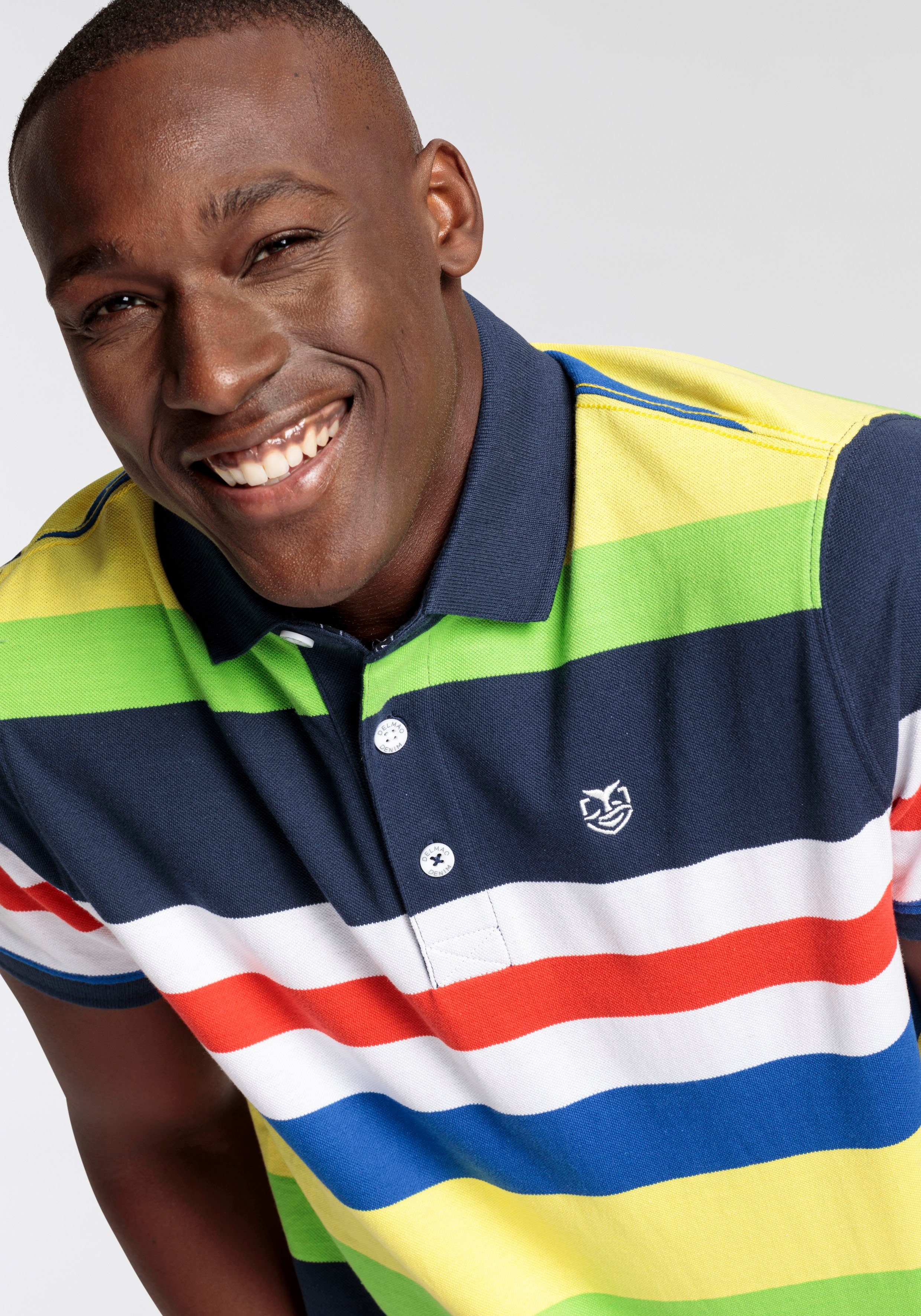 DELMAO Poloshirt met borduursel en multicolor strepen
