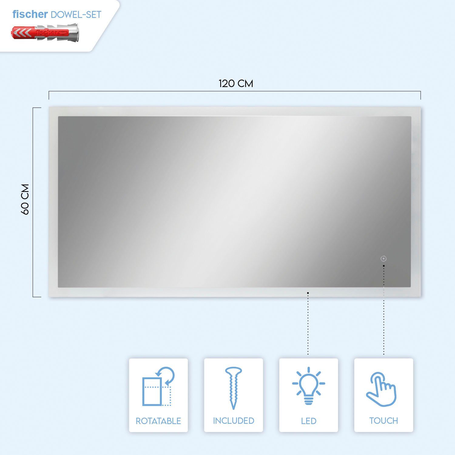 Paco Home Wandlamp BECKY Verlichte spiegel LED touch-schakelaar wandspiegel 4000 K
