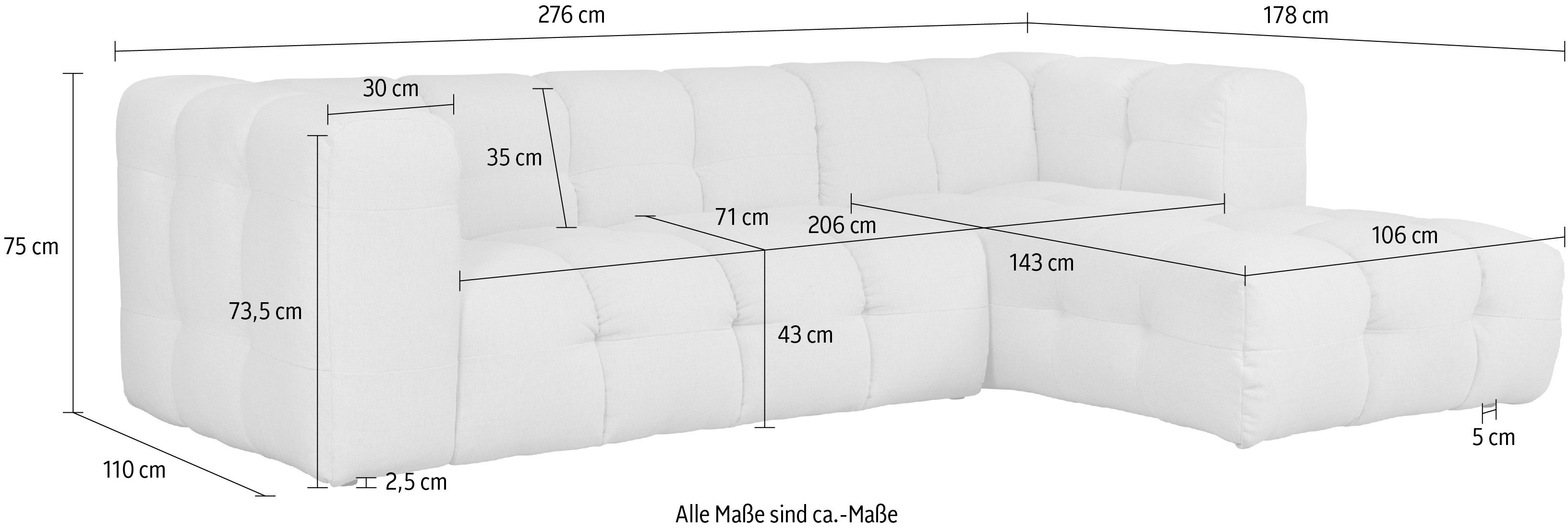 LeGer Home by Lena Gercke Hoekbank TALISHA L-Form Designersofa, moderne Steppung, B/T/H: 276/178/75 cm modern gestikt patroon, hoog zitcomfort