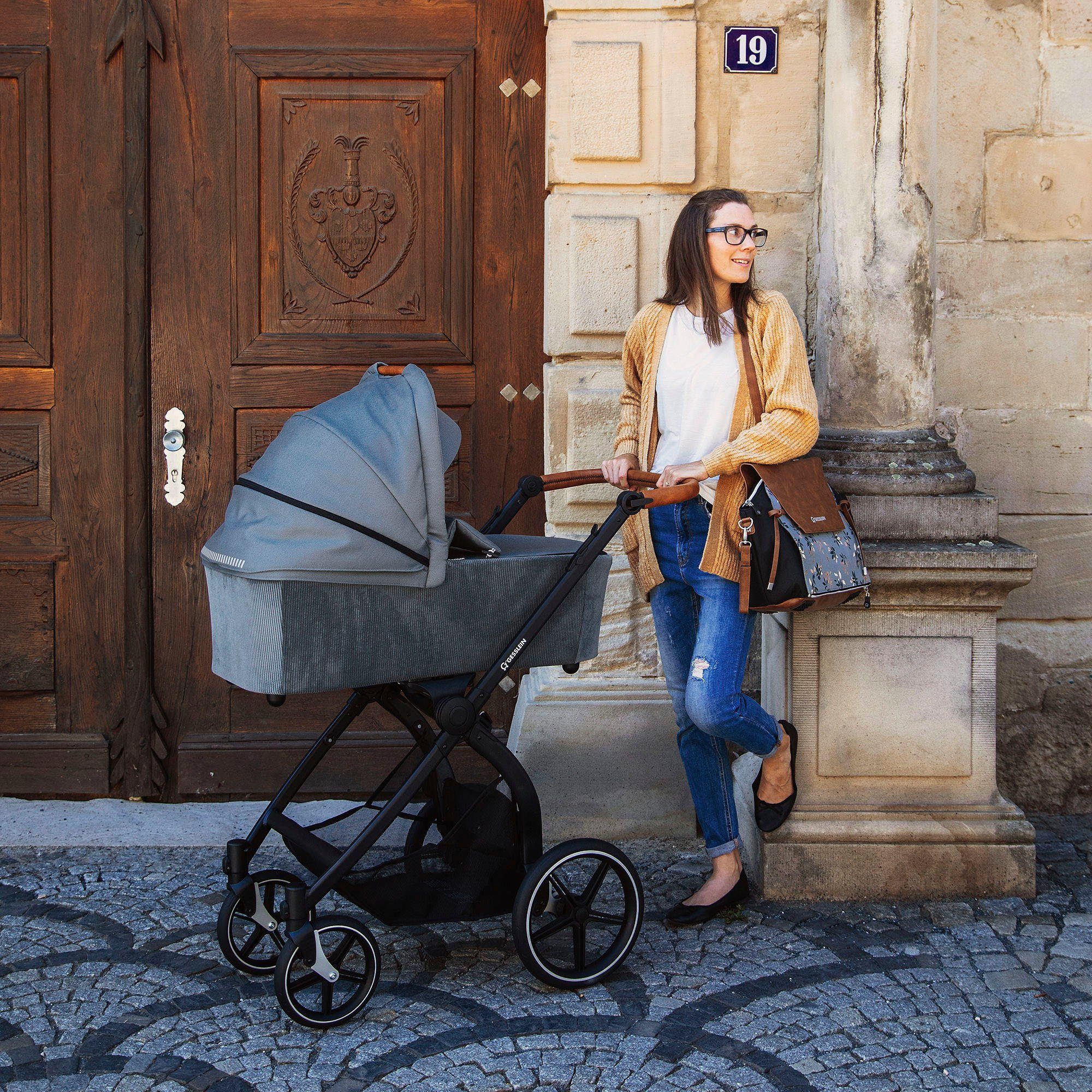 Gesslein Combi-kinderwagen FX4 Soft+ met opzetstuk Classic zwart/cognac, middenblauw