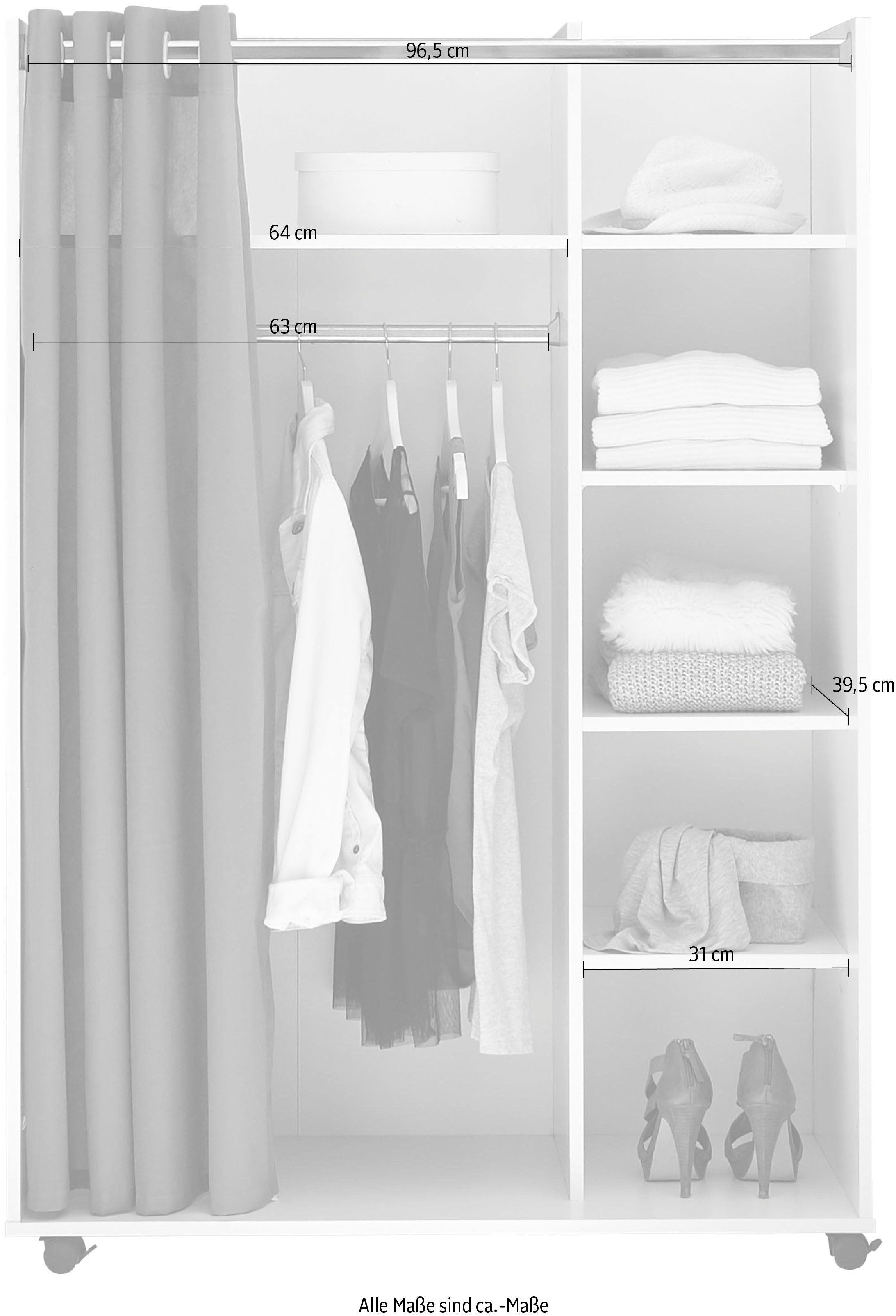 Schlafkontor Kledingkast Jenke kledingkast slaapkamerkast op wielen - BESTSELLER Multifunctionele kledingkast met moderne gordijngarderobe