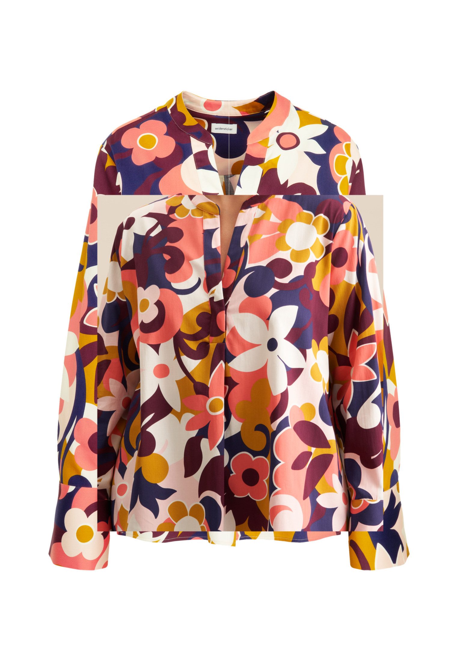 seidensticker Klassieke blouse Zwarte roos Tuniek bloemmotief