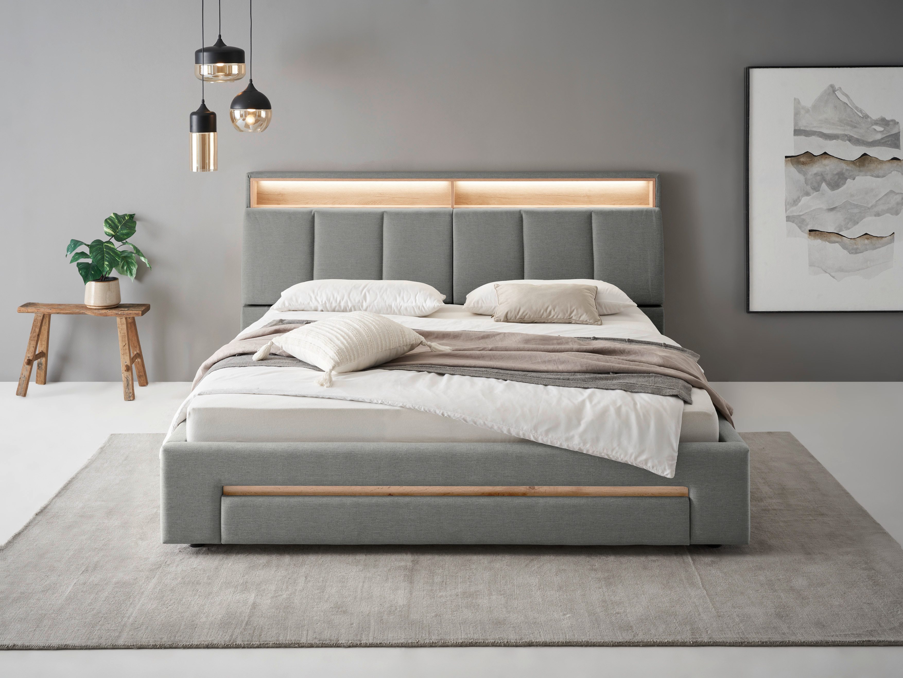 INOSIGN Gestoffeerd bed CiTY/GiRON,, gepolsterd opbergbed, met LED-verlichting Bedkisten met hondenbed of als opbergruimte, opklapbare hoofdeinden