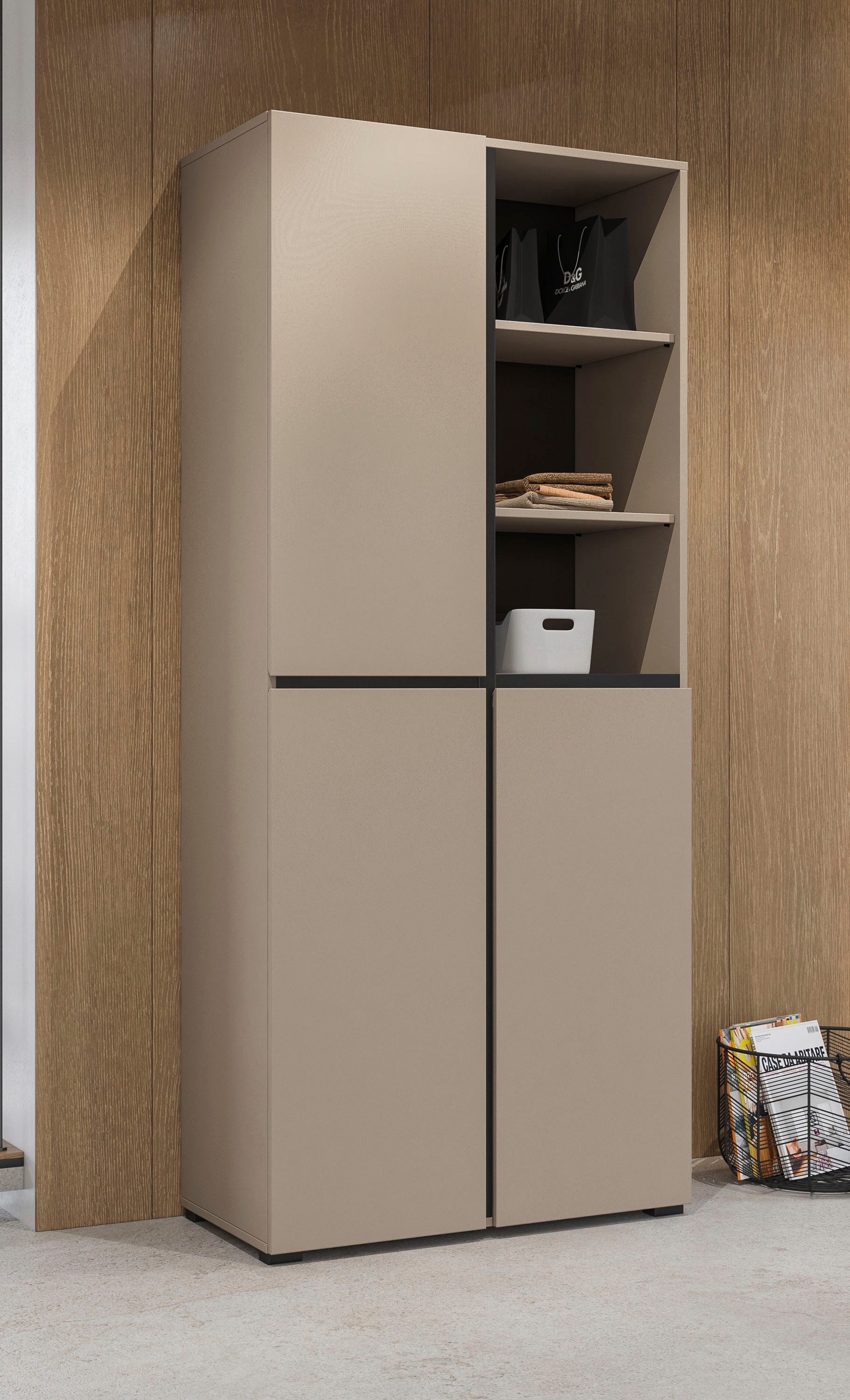 INOSIGN Schoenenkast Cross, Hoogte 183,5cm, moderne greeploze schoenenrek met 3 deuren Hoge kast met veel opbergruimte, plaats voor ongeveer 24 paar schoenen