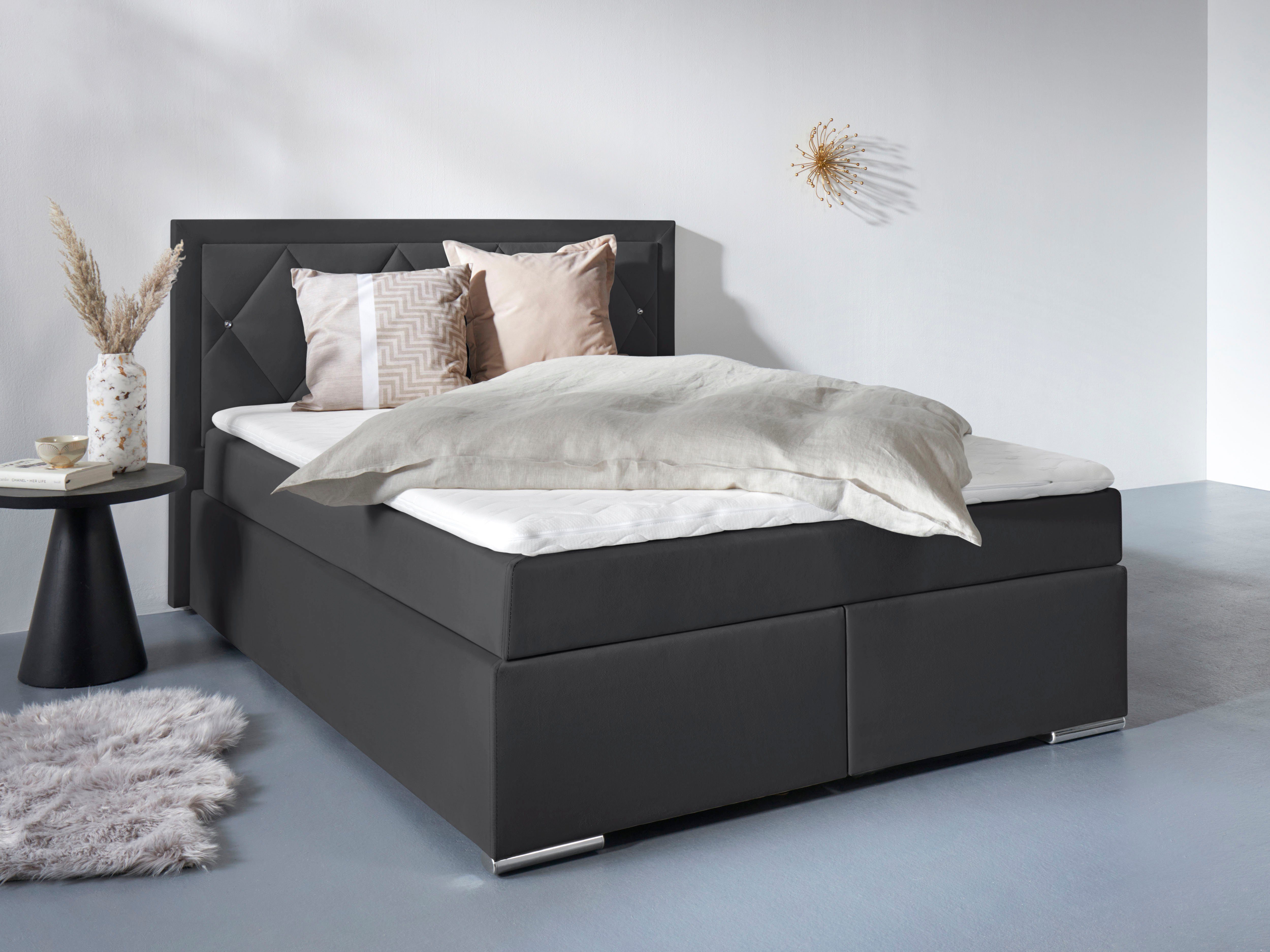 Leonique Boxspring Alfie, bestseller, optioneel met bedlade met strassteentjes in het hoofdbord, h2, h3 en h4 ter keuze
